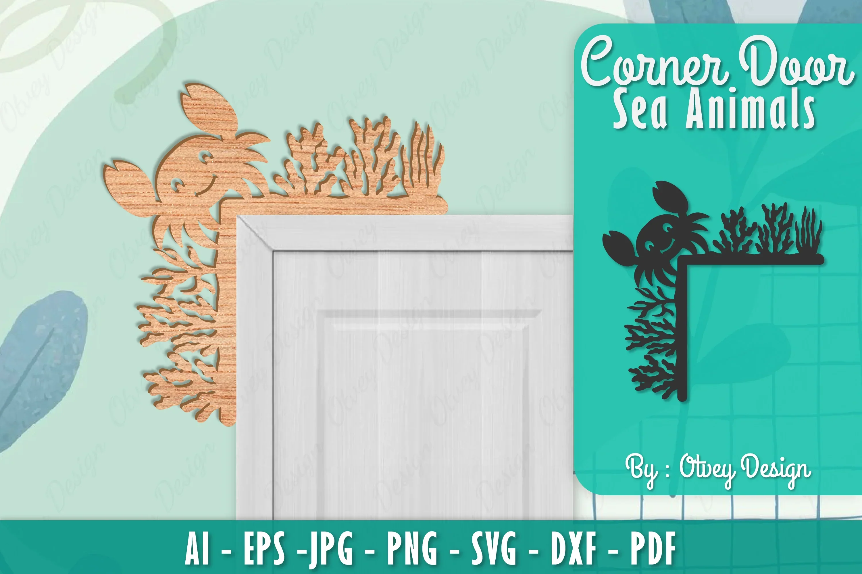 Sea Animals Door Corner Decoration Lasercut SVG Bundle