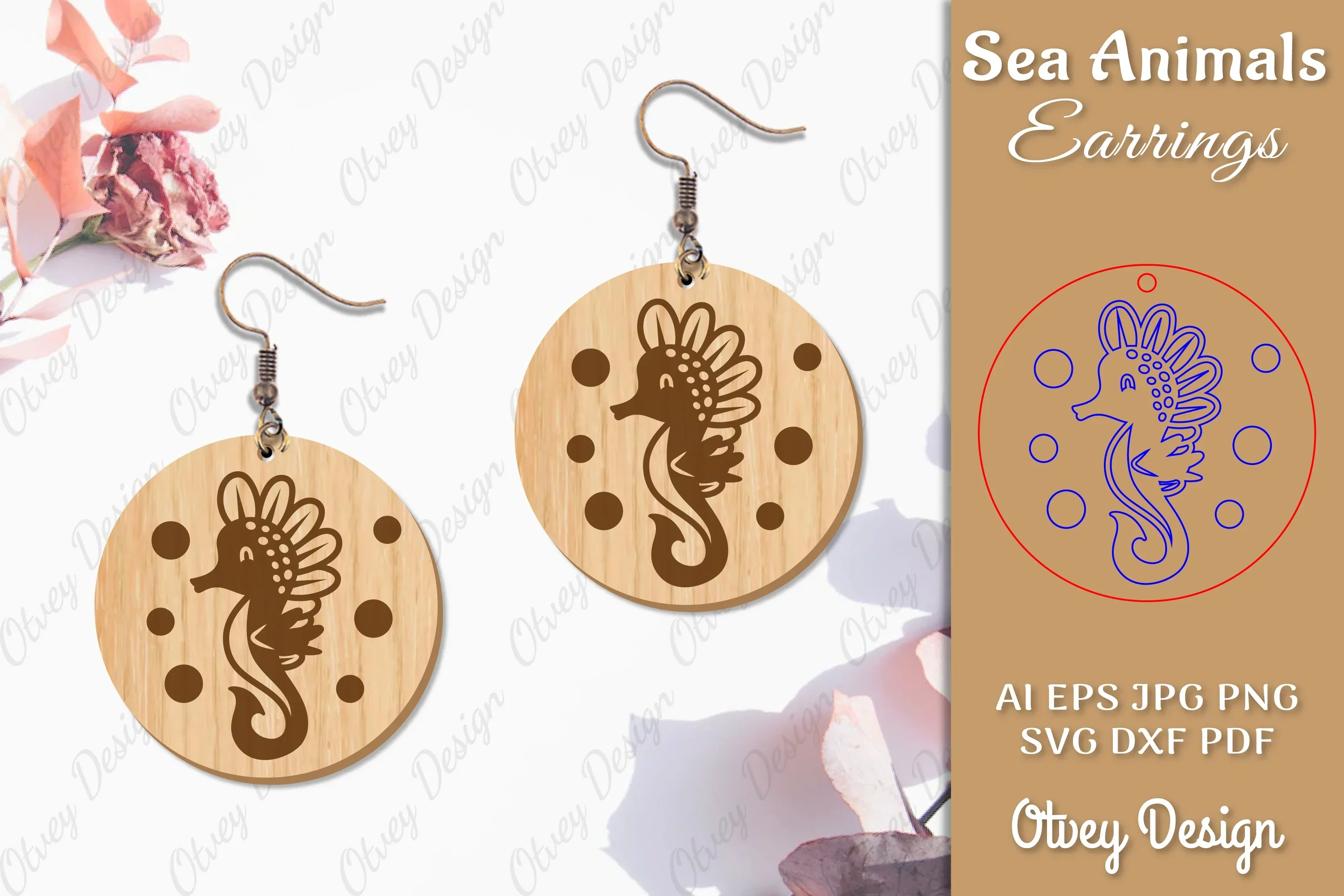 Sea Animals Earrings Laser Cut SVG Bundle