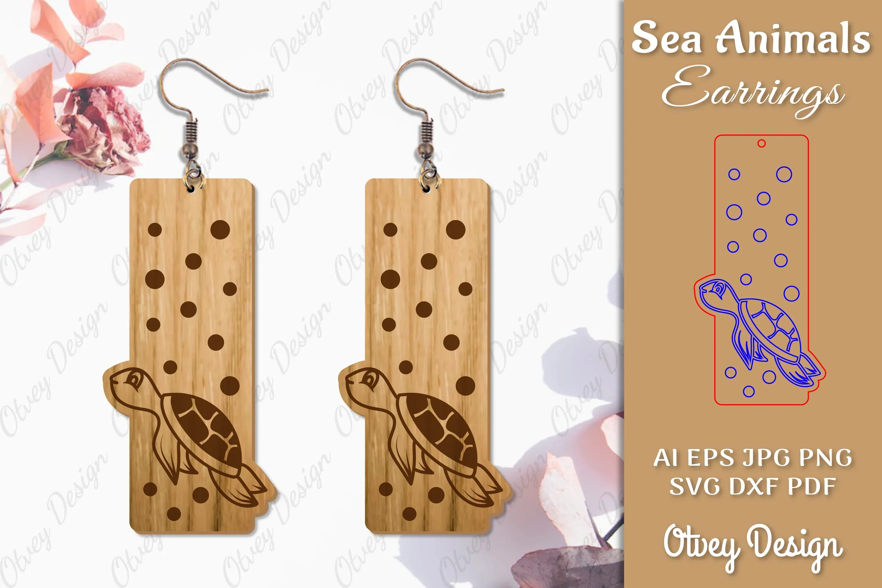 Sea Animals Earrings Laser Cut SVG Bundle