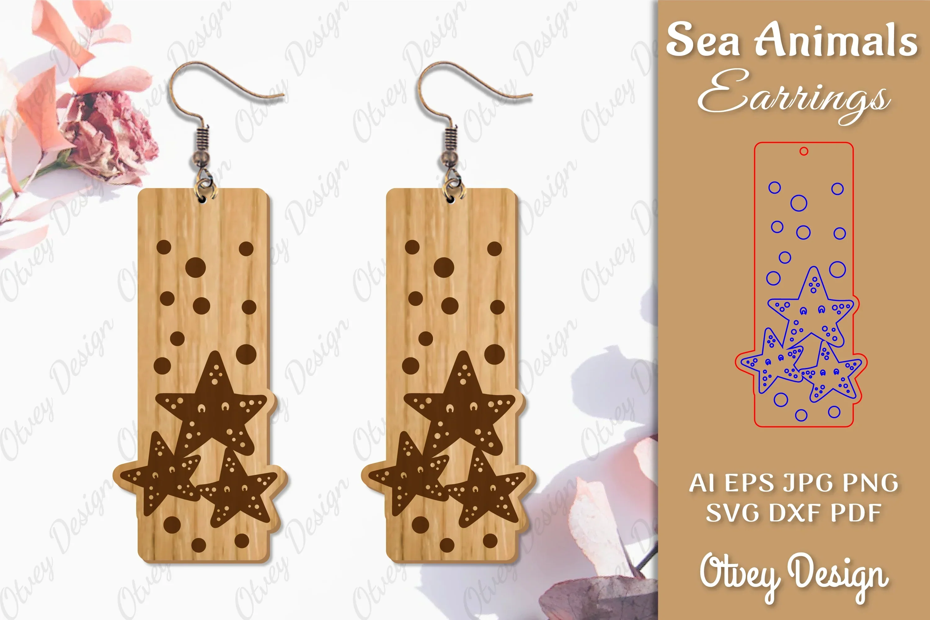 Sea Animals Earrings Laser Cut SVG Bundle
