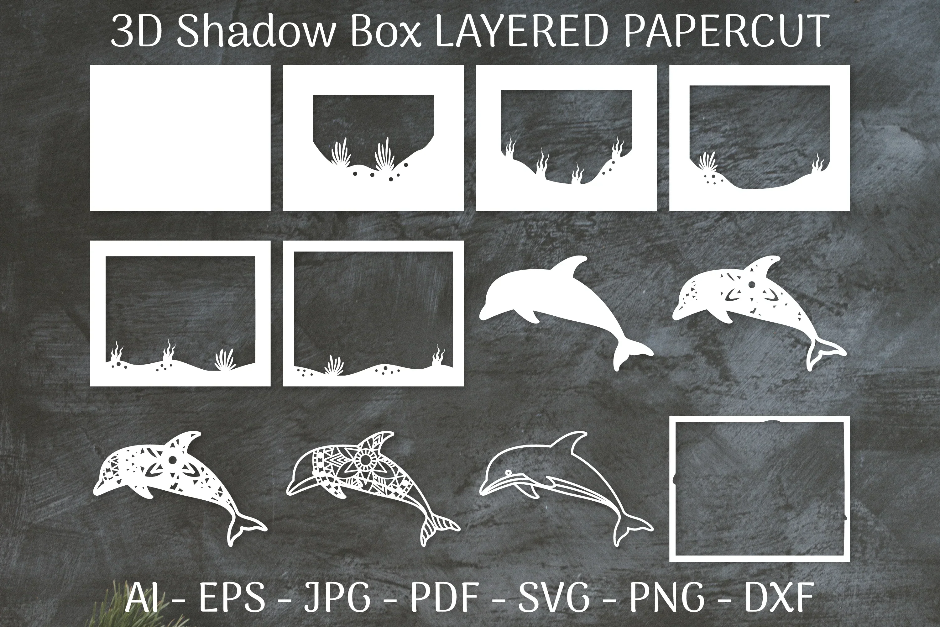 Sea Dolphin Mandala 3D Shadow Box Papercut SVG Bundle - Image 2