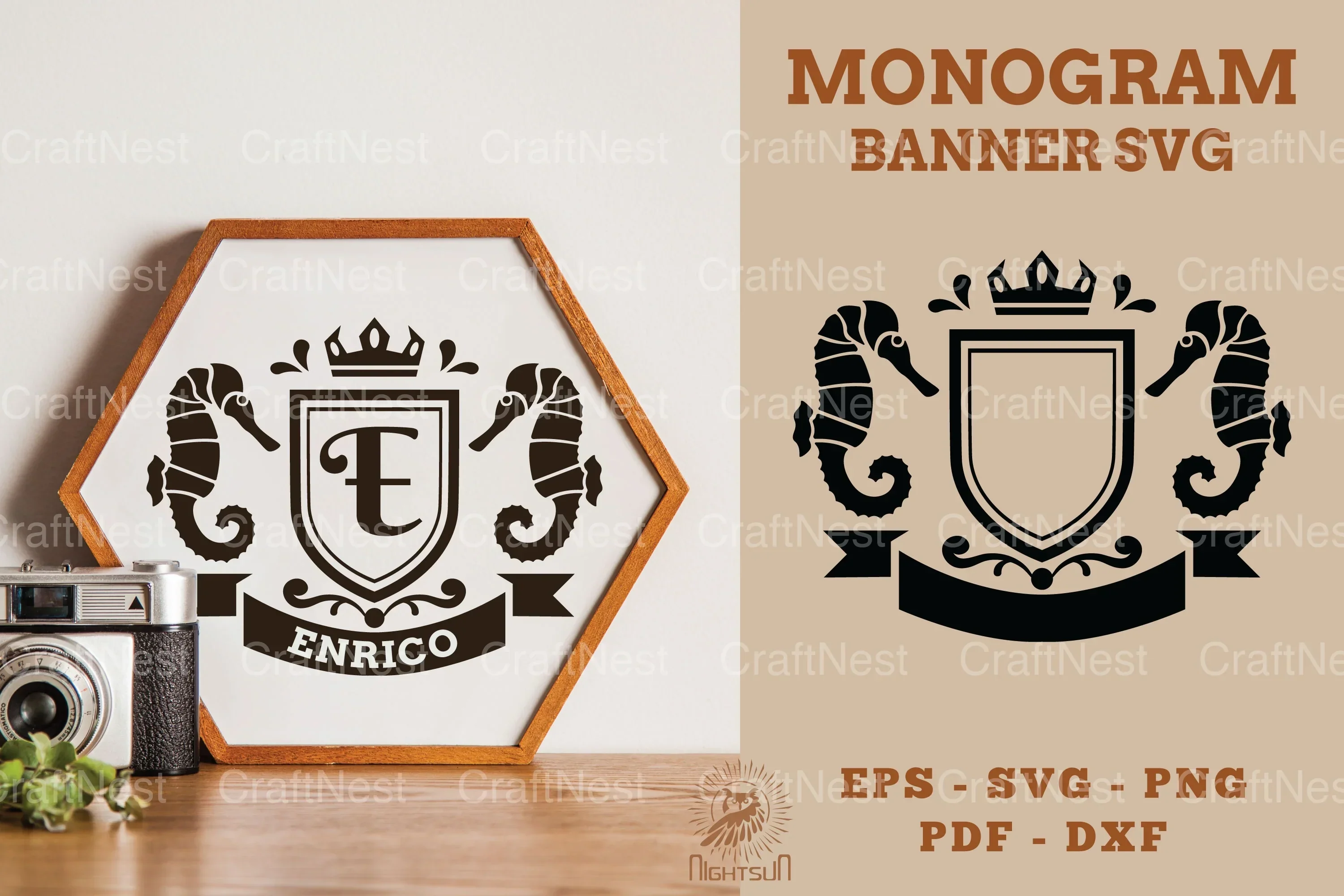 Sea Horses Monogram Banner Clipart Bundle