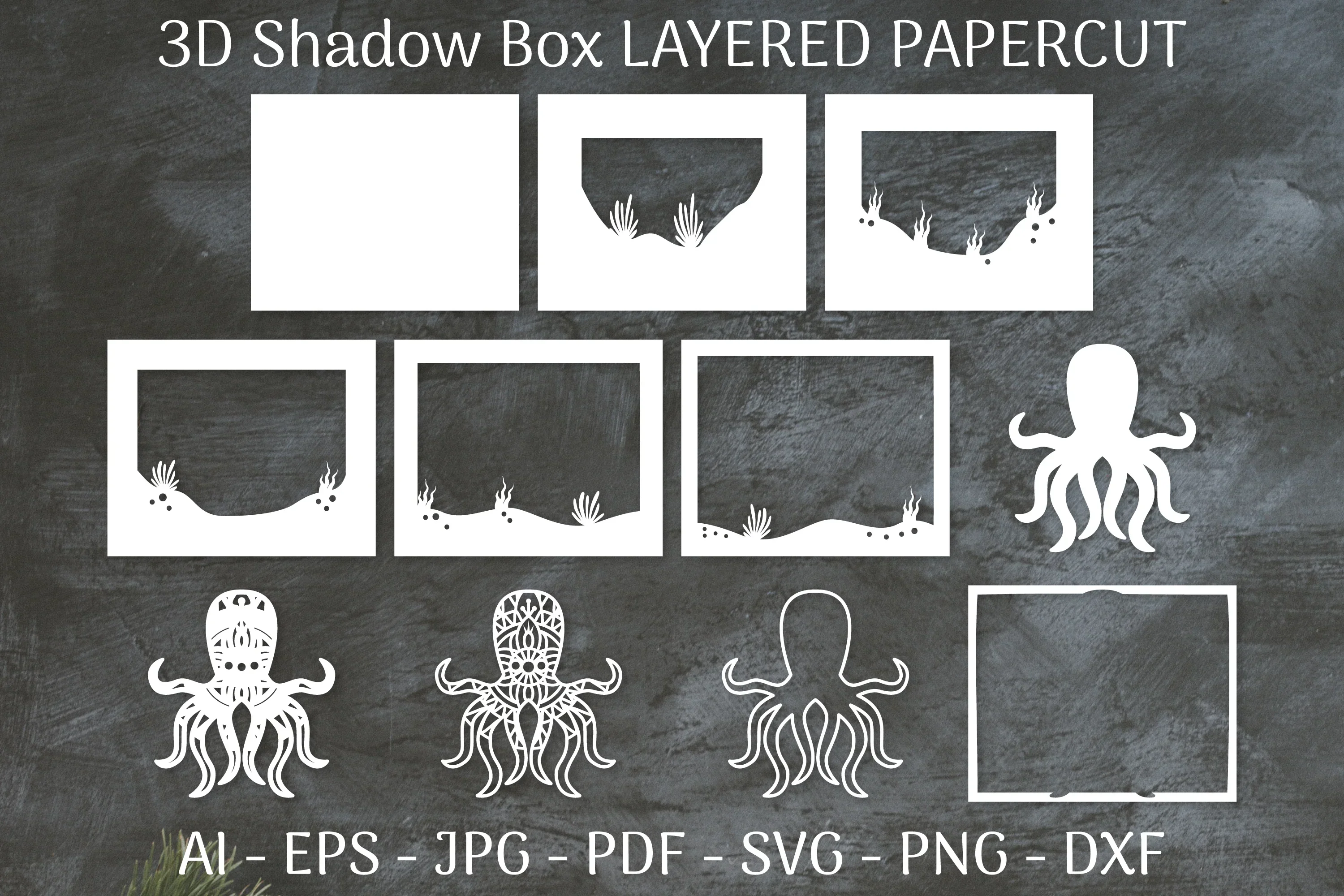 Sea Octopus Mandala 3D Shadow Box Papercut SVG Bundle - Image 2