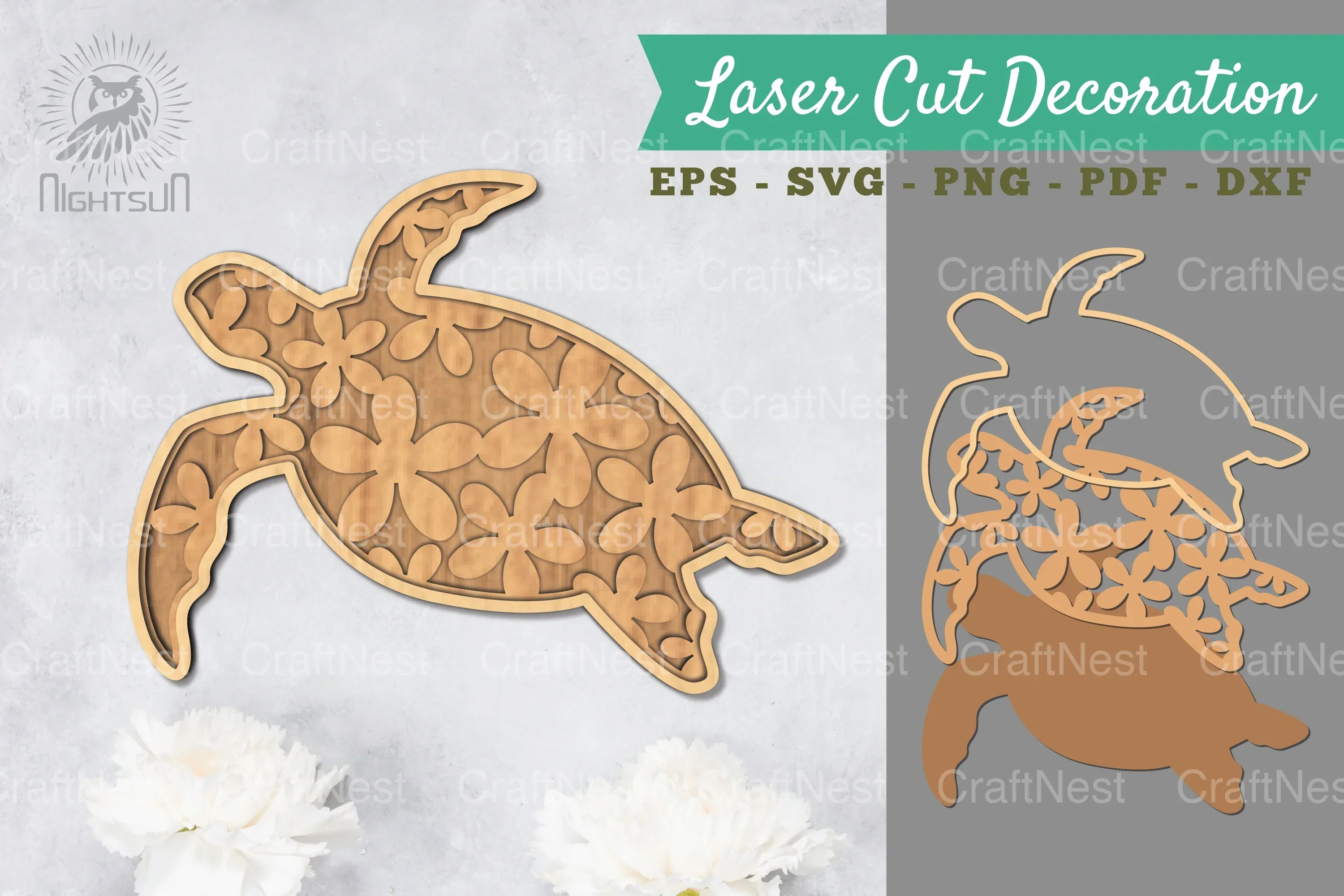 Sea Turtle 3D Lasercut Decoration Clipart Bundle