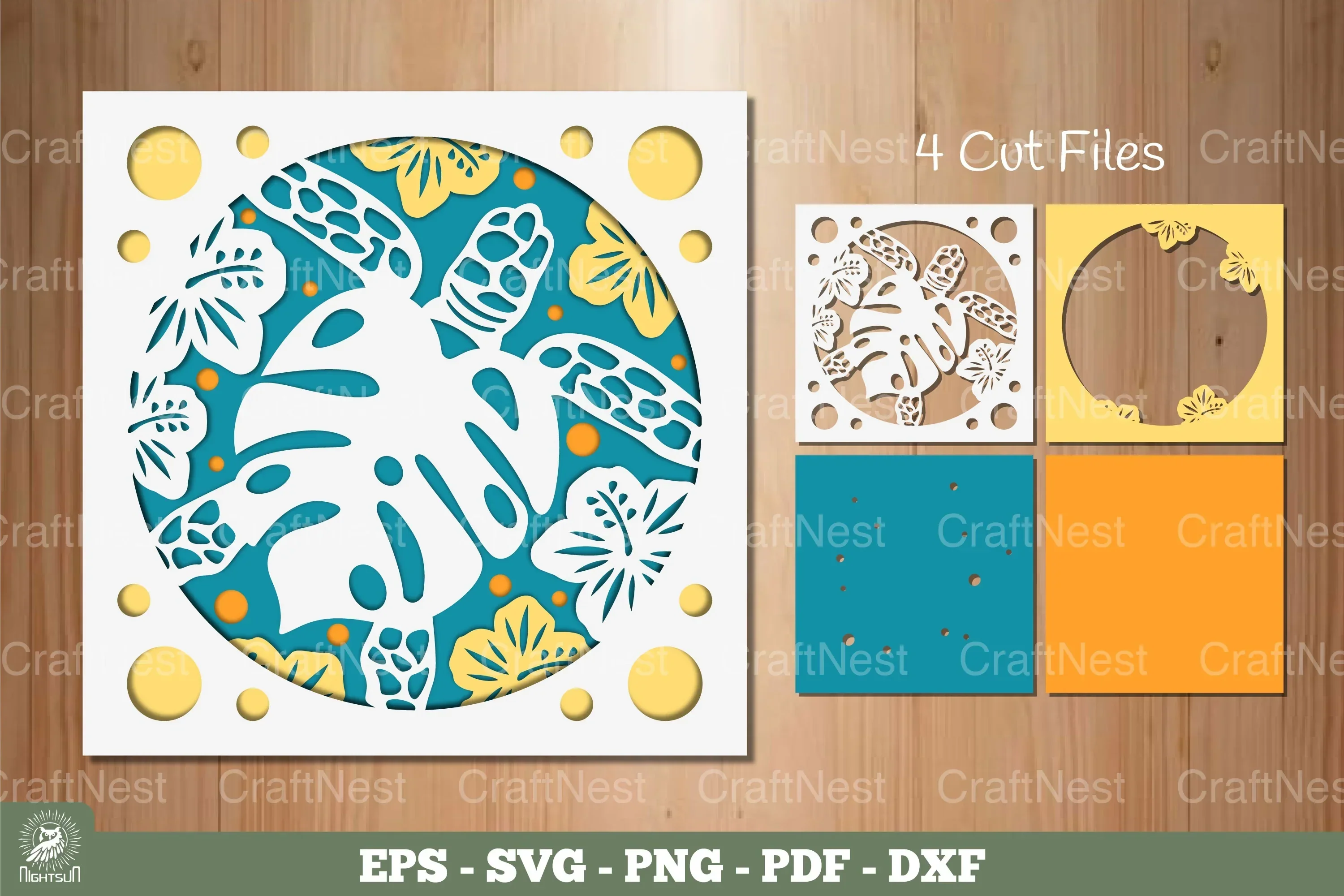 Sea Turtle Layered Papercut Clipart Bundle