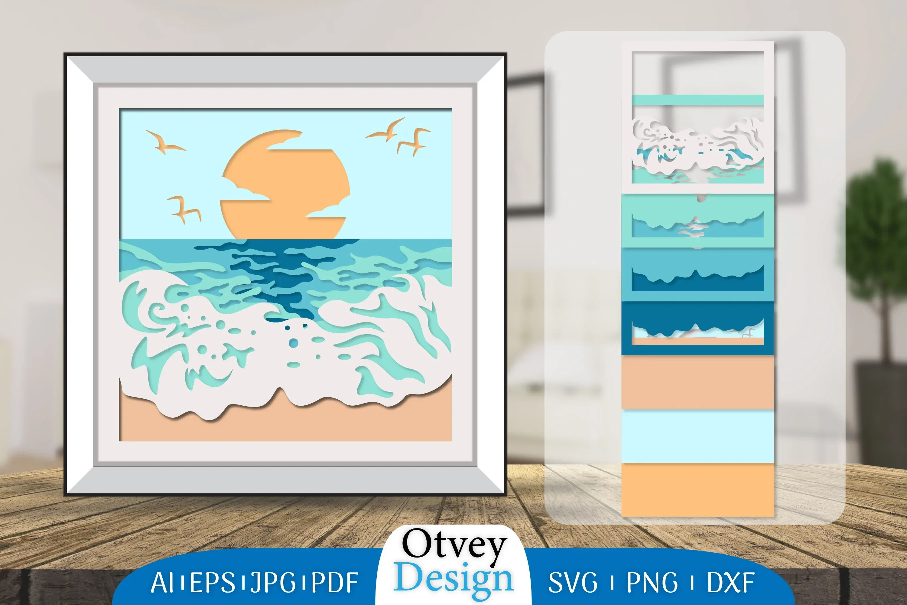 Sea Wave 3D Shadowbox Layered SVG Bundle