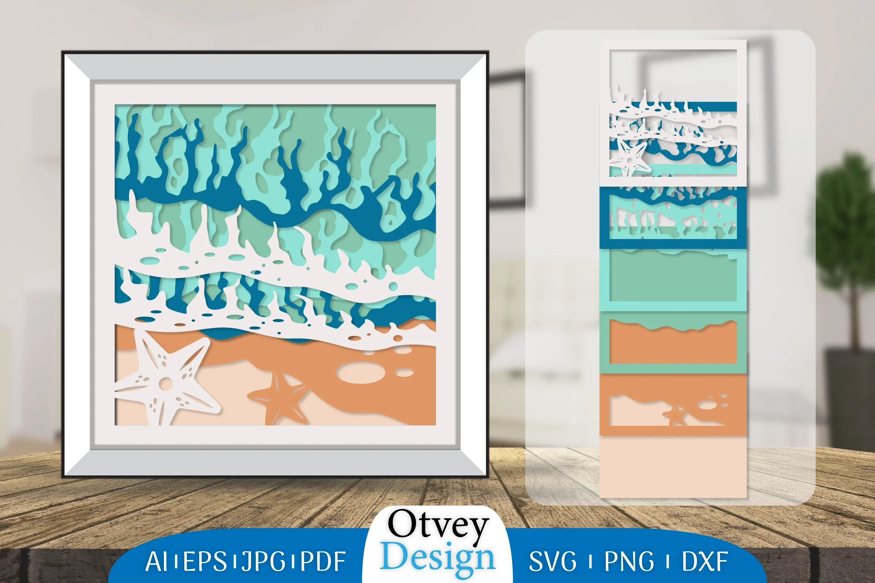 Sea Wave 3D Shadowbox Layered SVG Bundle