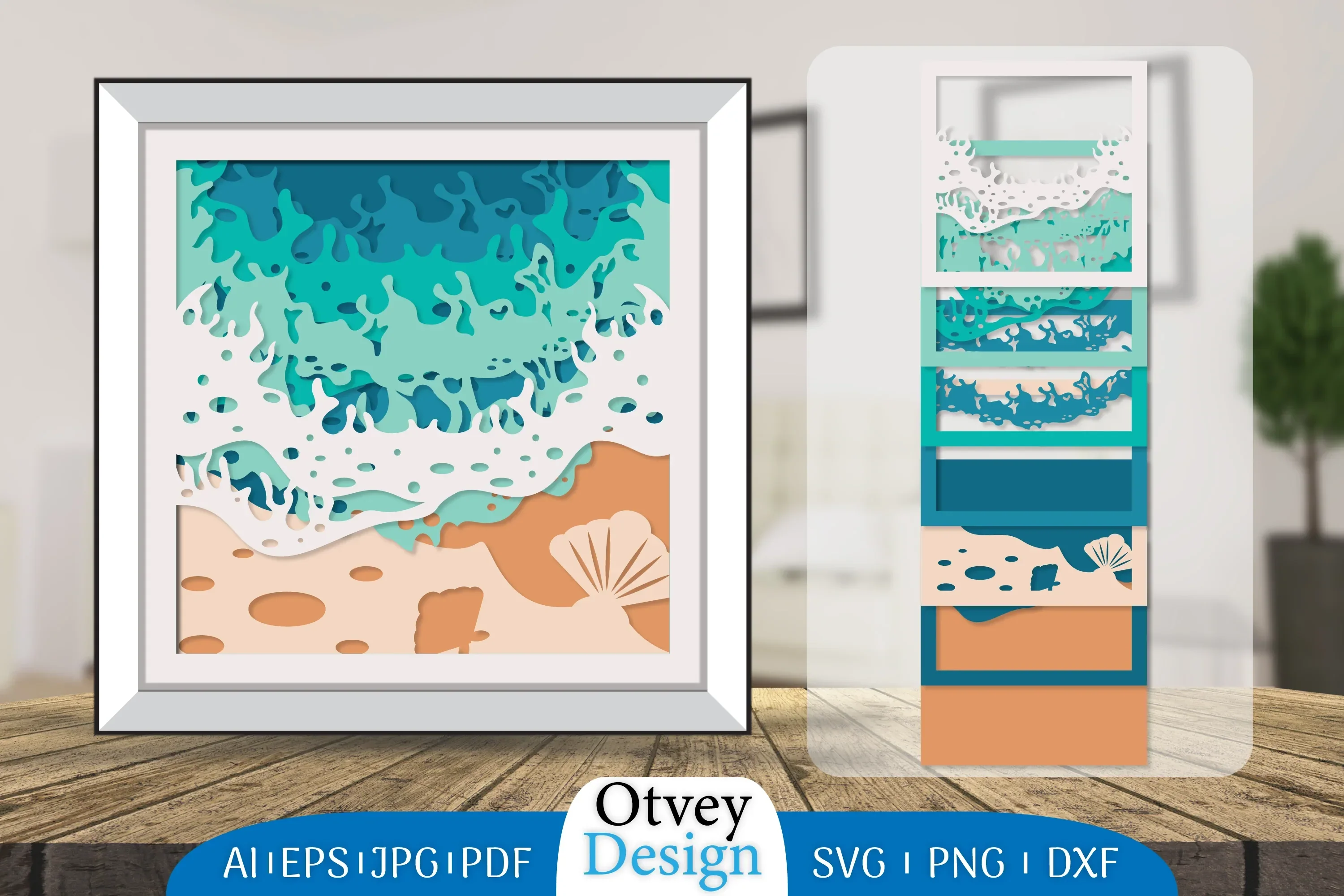 Sea Wave 3D Shadowbox Layered SVG Bundle