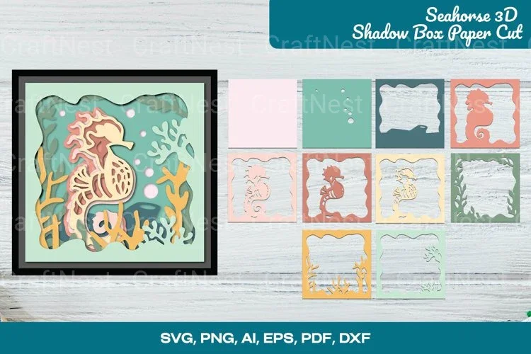Seahorse 3D Shadow Box SVG Bundle