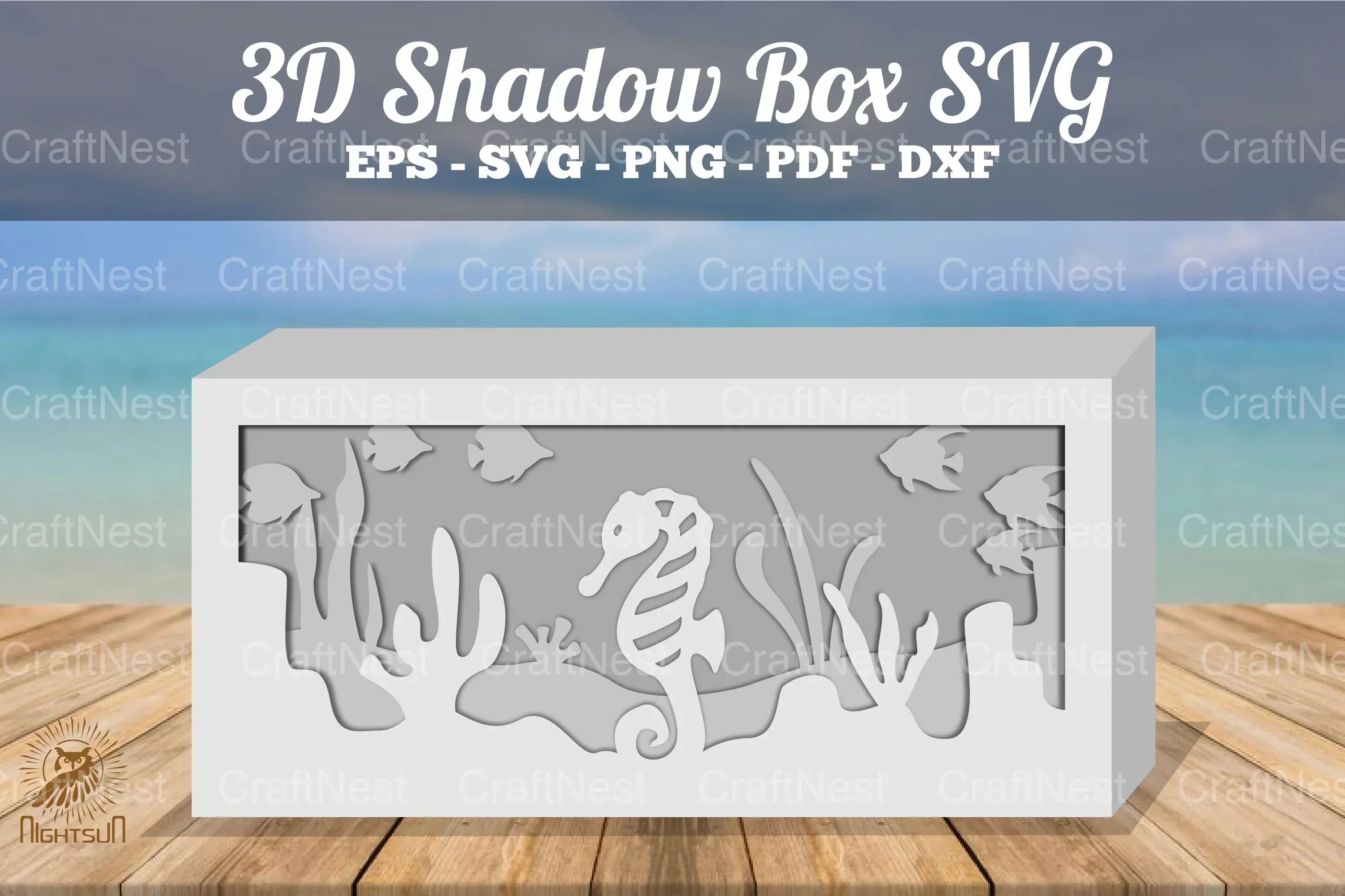 Seahorses Underwater Scene Shadow Box SVG Bundle