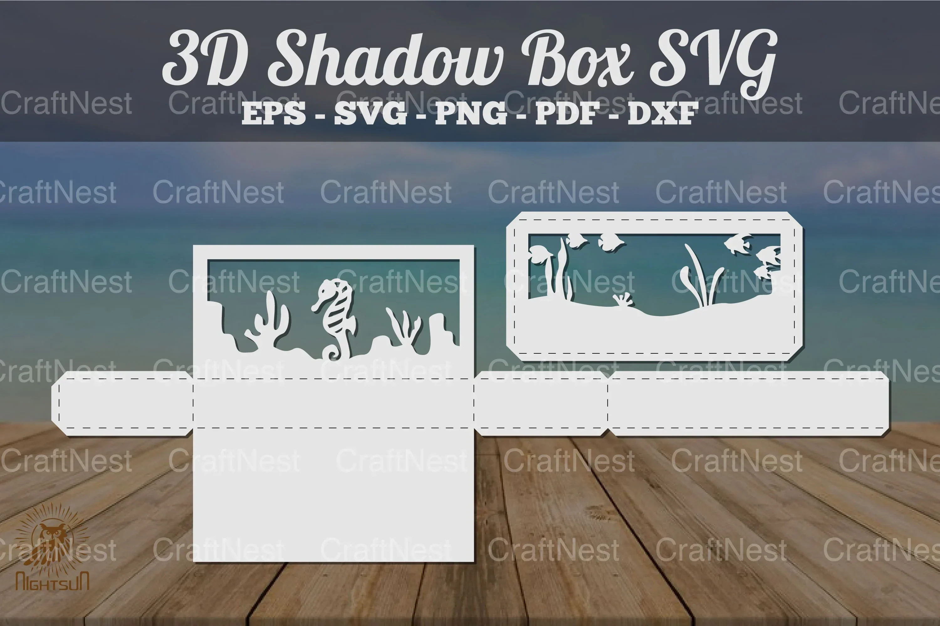 Seahorses Underwater Scene Shadow Box SVG Bundle - Image 2