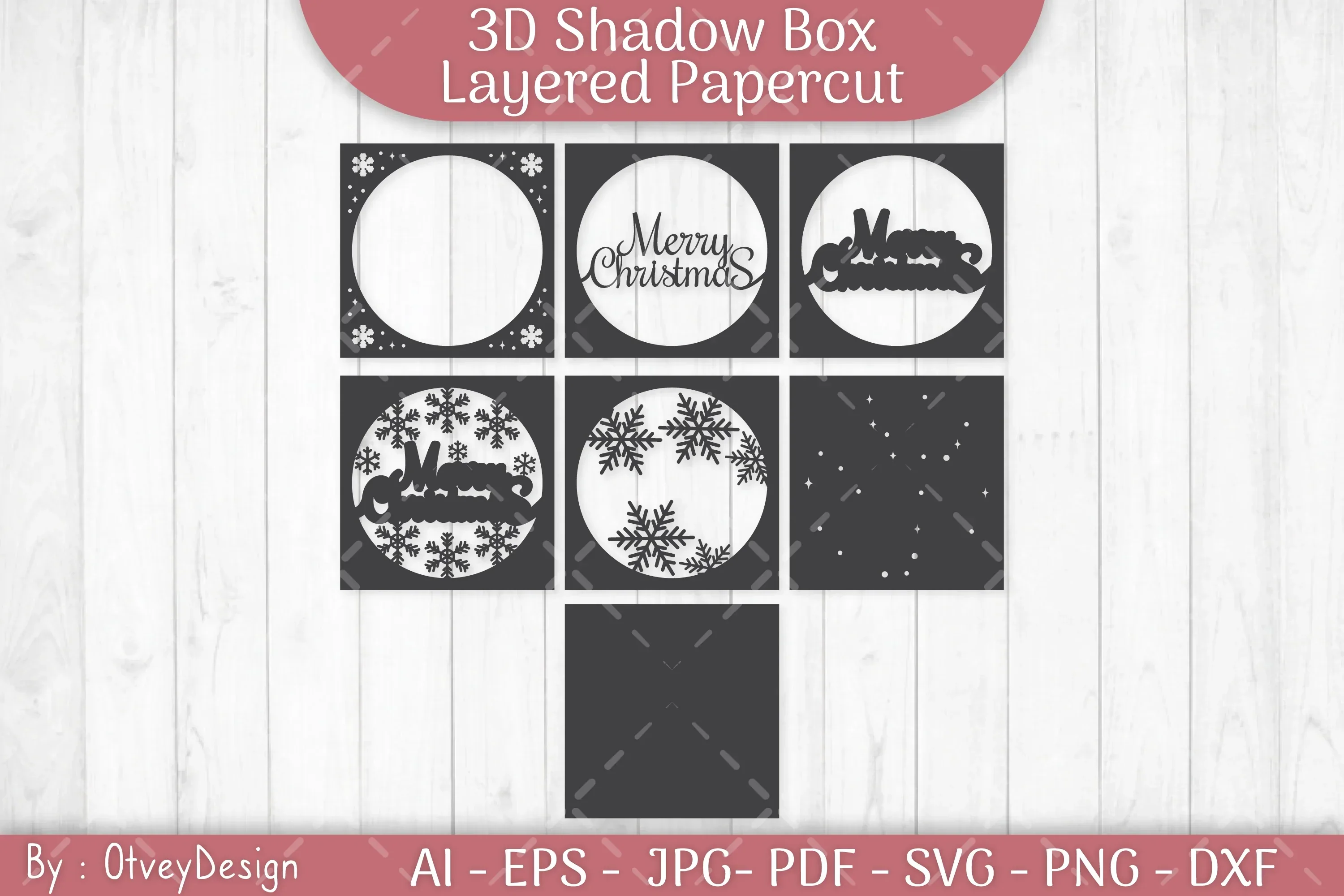 Shadow Box Merry Christmas Layered Papercut SVG Bundle - Image 2