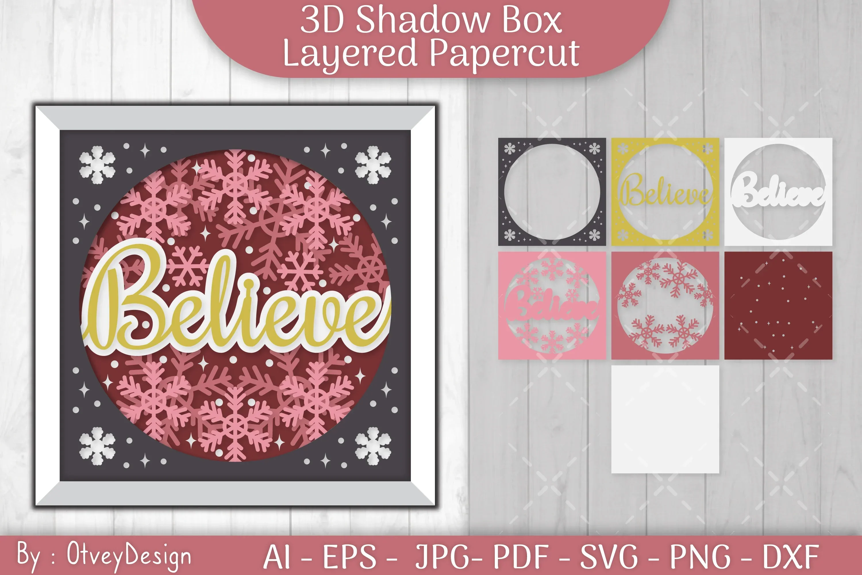 Shadow Box Merry Christmas Layered Papercut SVG Bundle - Image 3