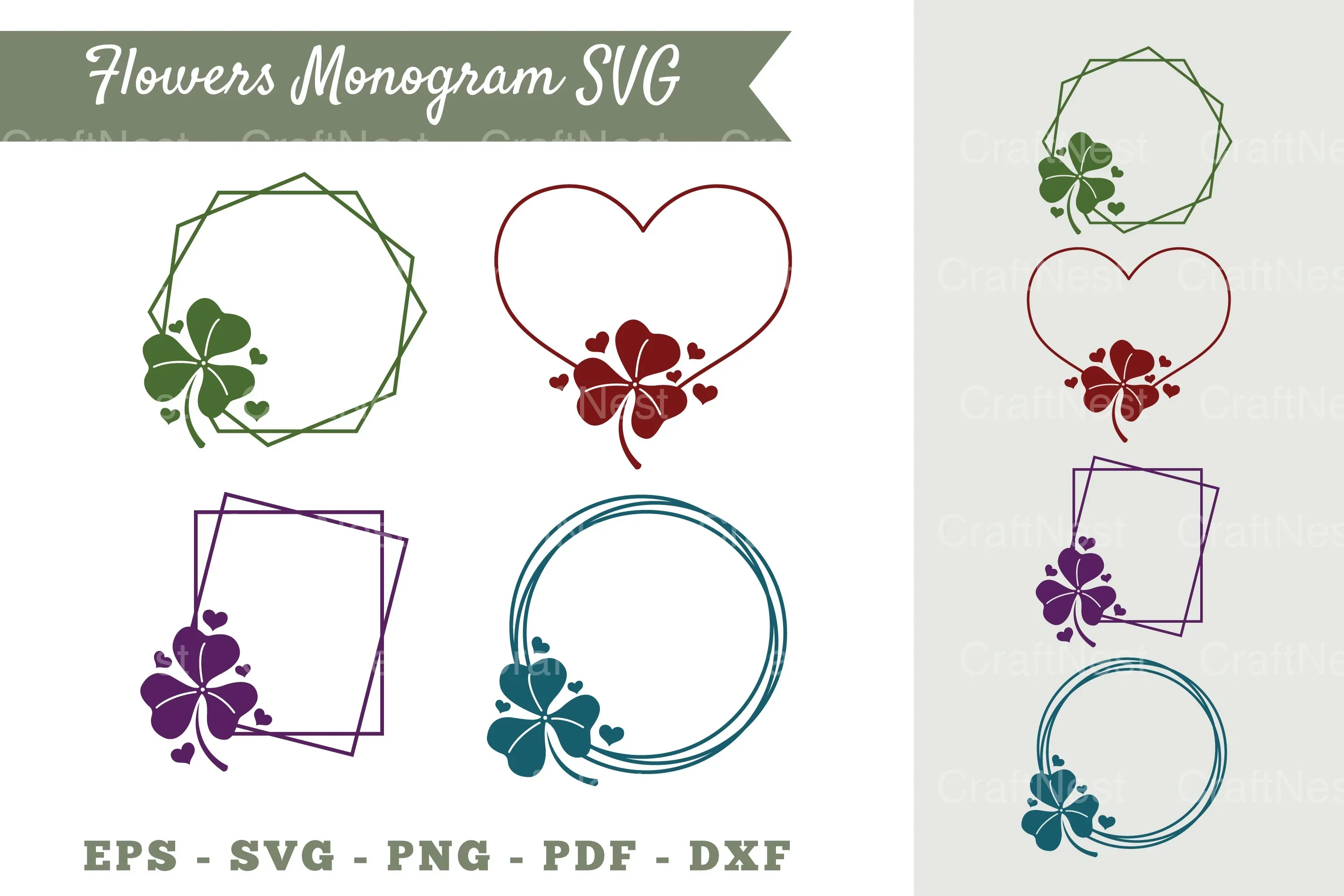 Shamrock Irish Flower Monogram Clipart Bundle