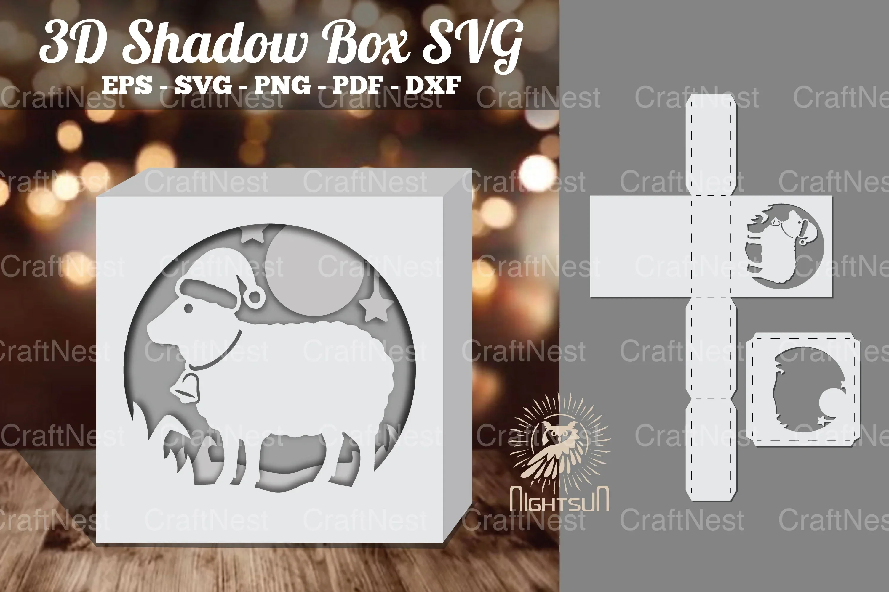 Sheep Papercut Shadow Box Template