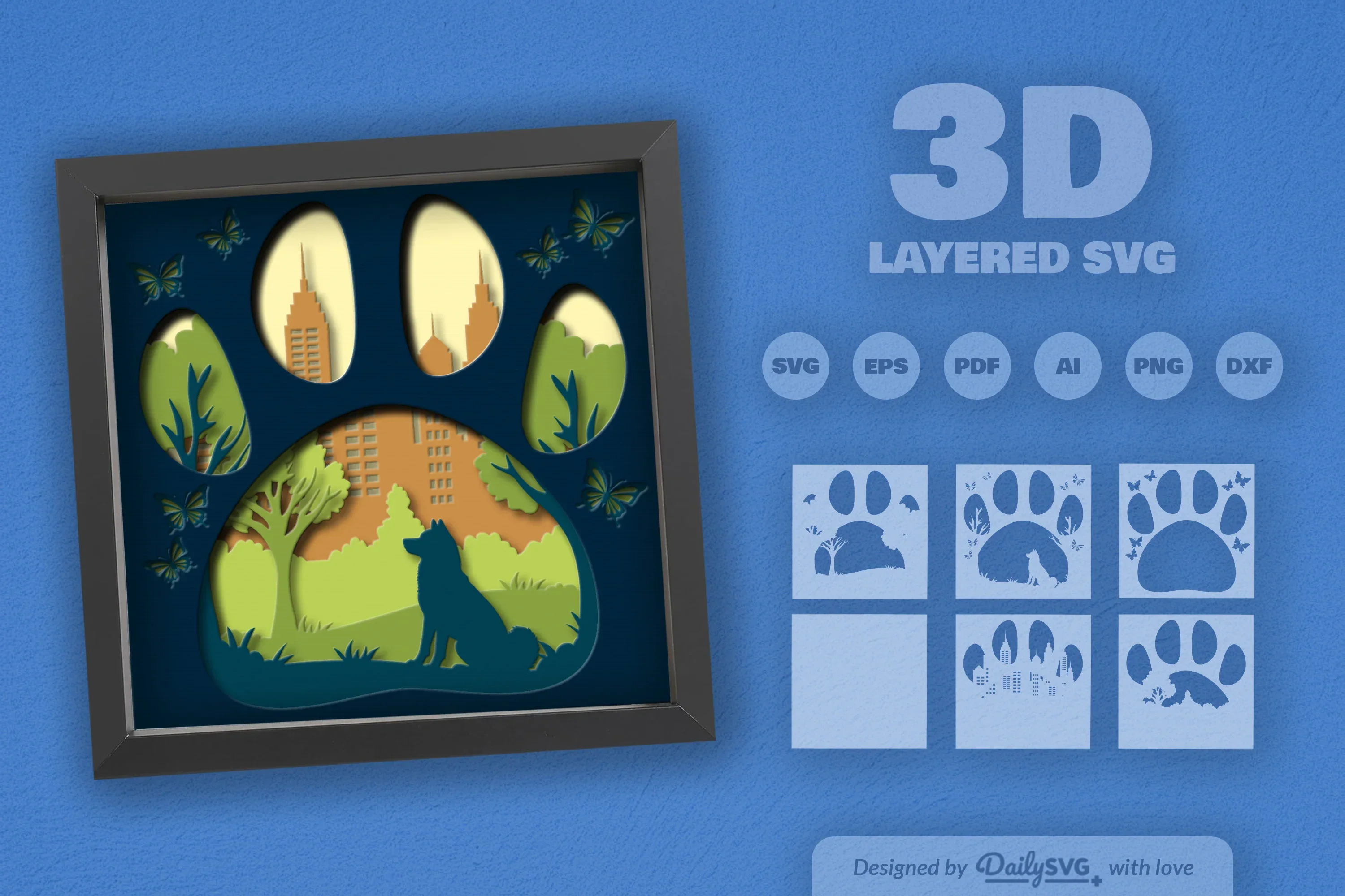 Shiba Inu Papercut SVG Bundle: Sitting at the Park Design - Image 2