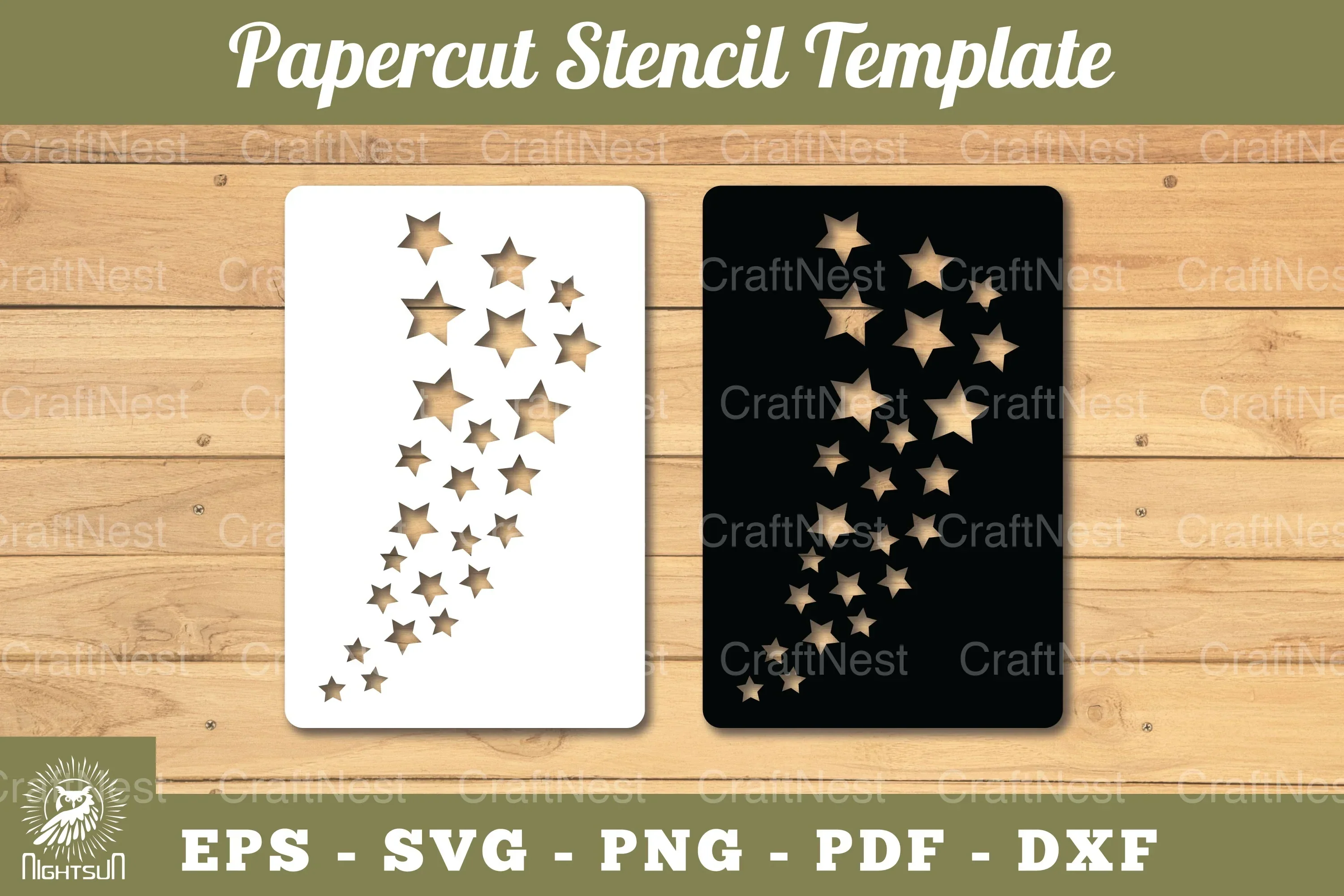 Shooting Stars Paper Cut Stencil Clipart Bundle