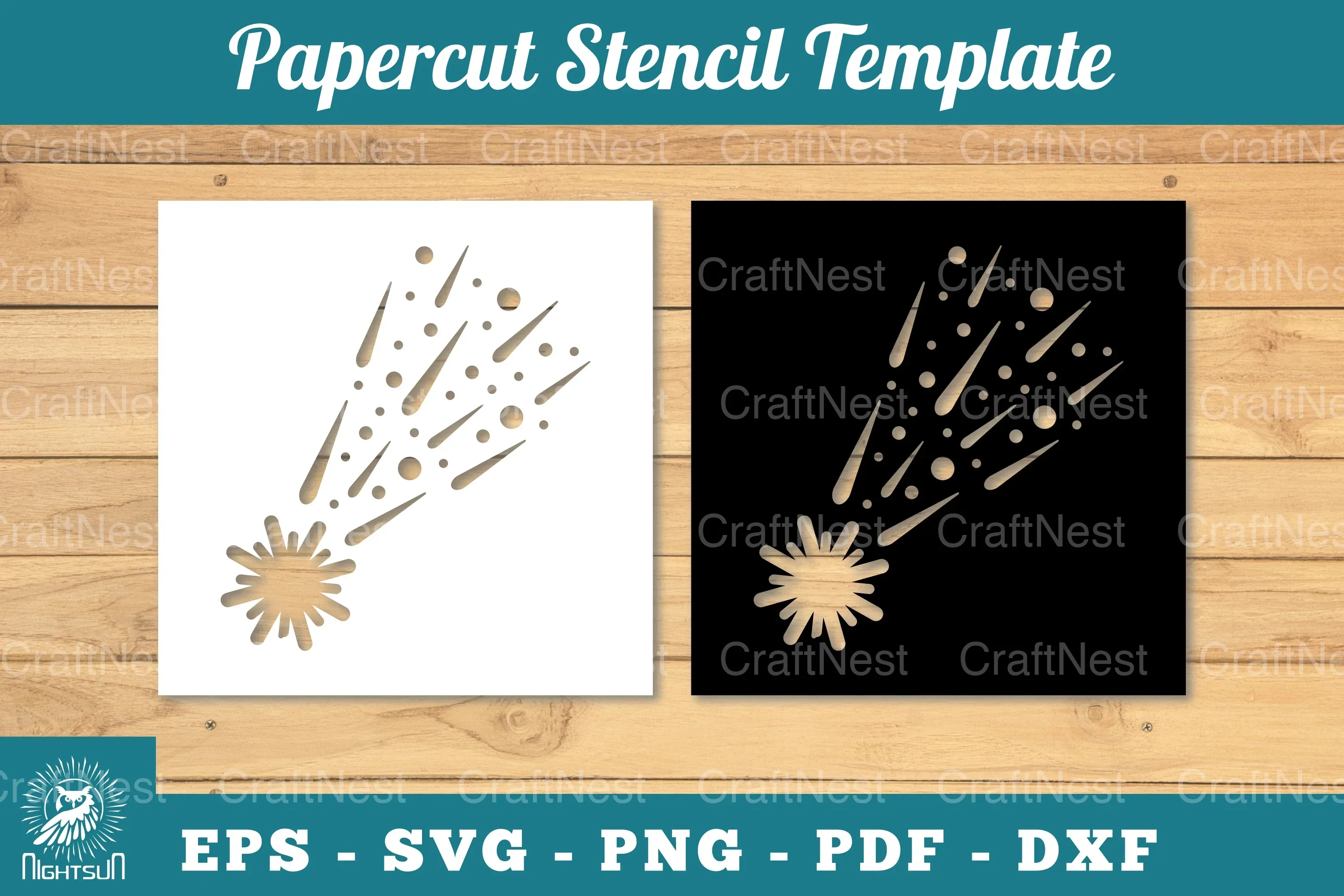 Shooting Stars Papercut Stencil Clipart Bundle