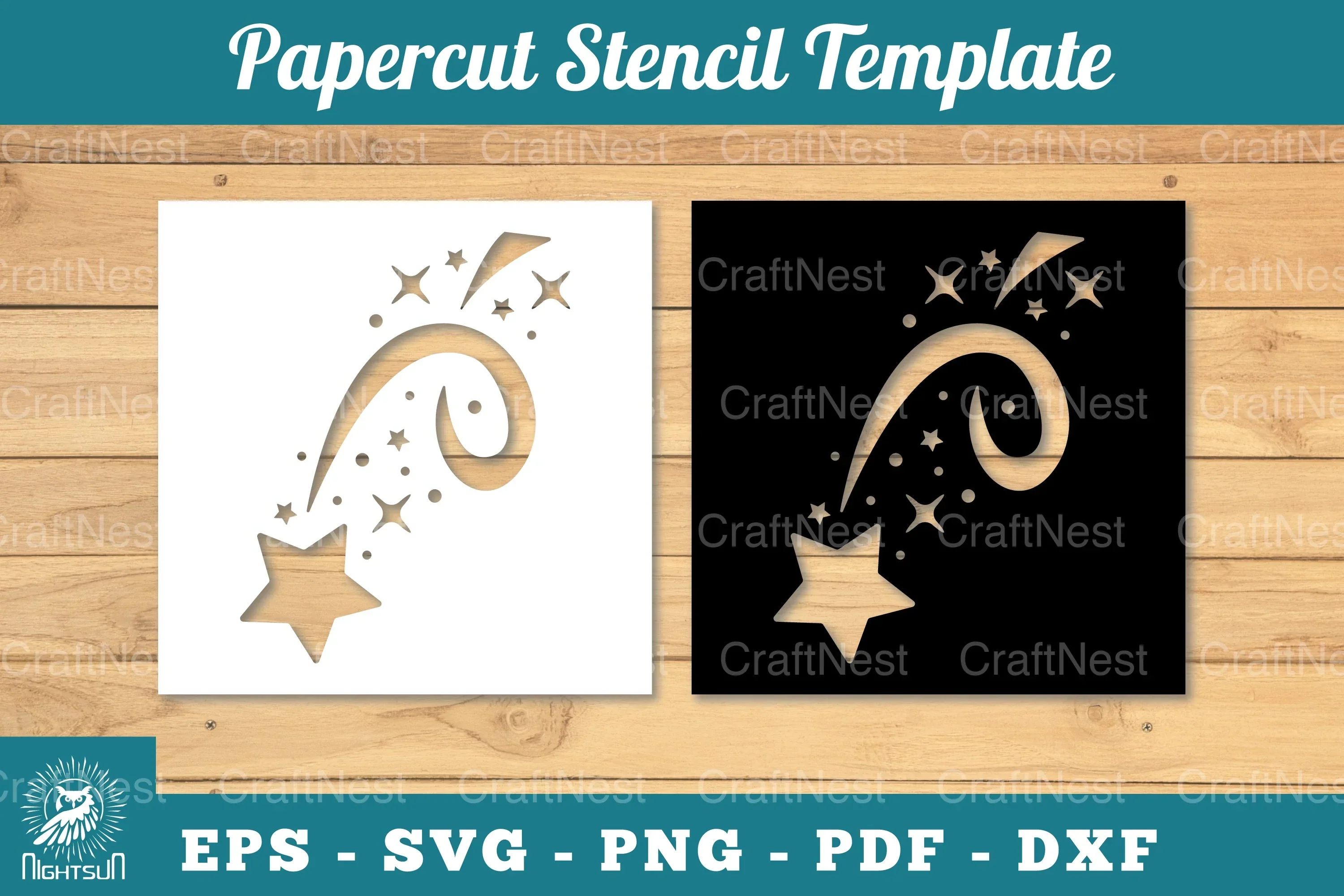 Shooting Stars Papercut Stencil Clipart Bundle