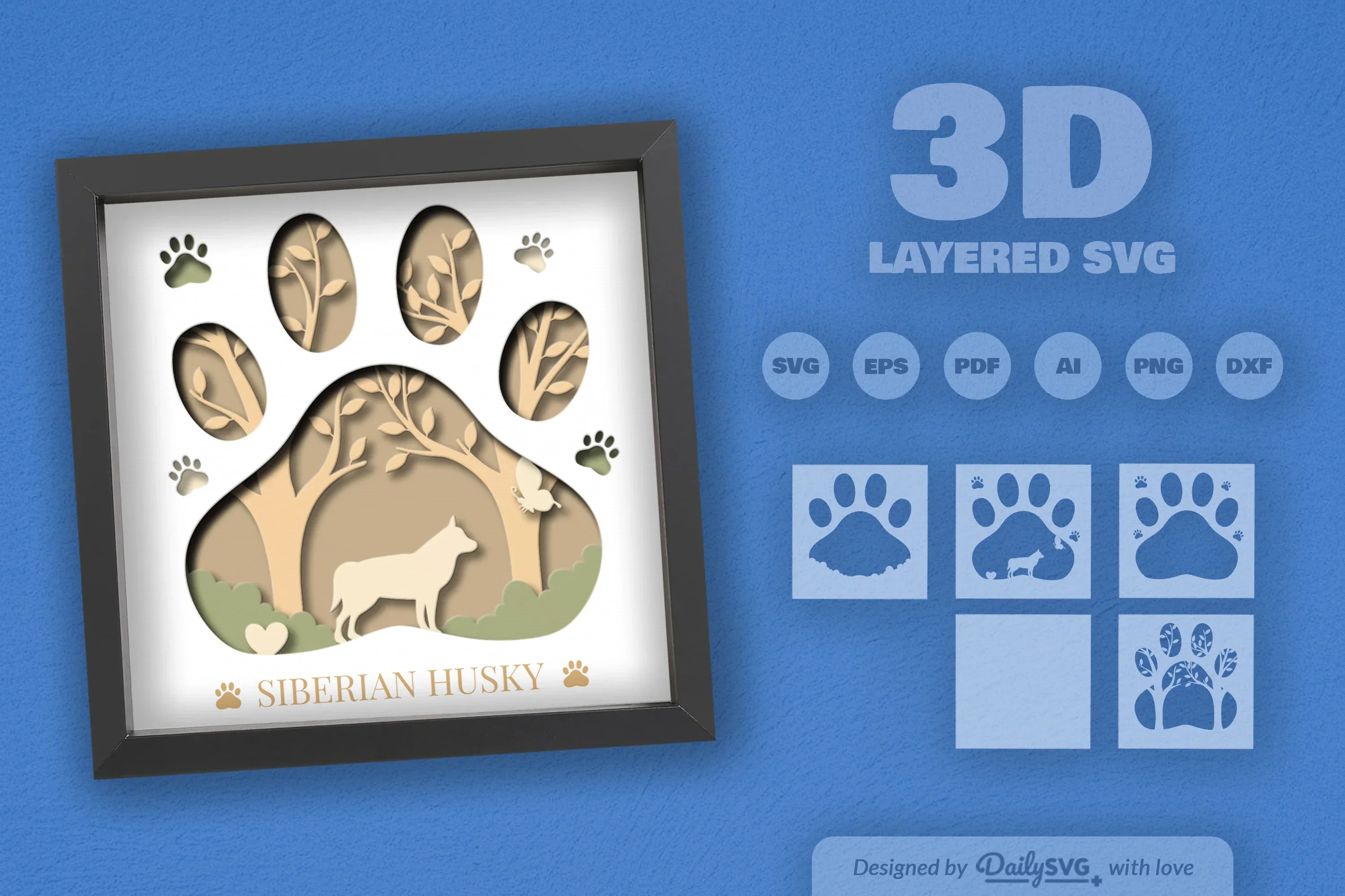 Siberian Husky Papercut SVG Bundle - Image 3