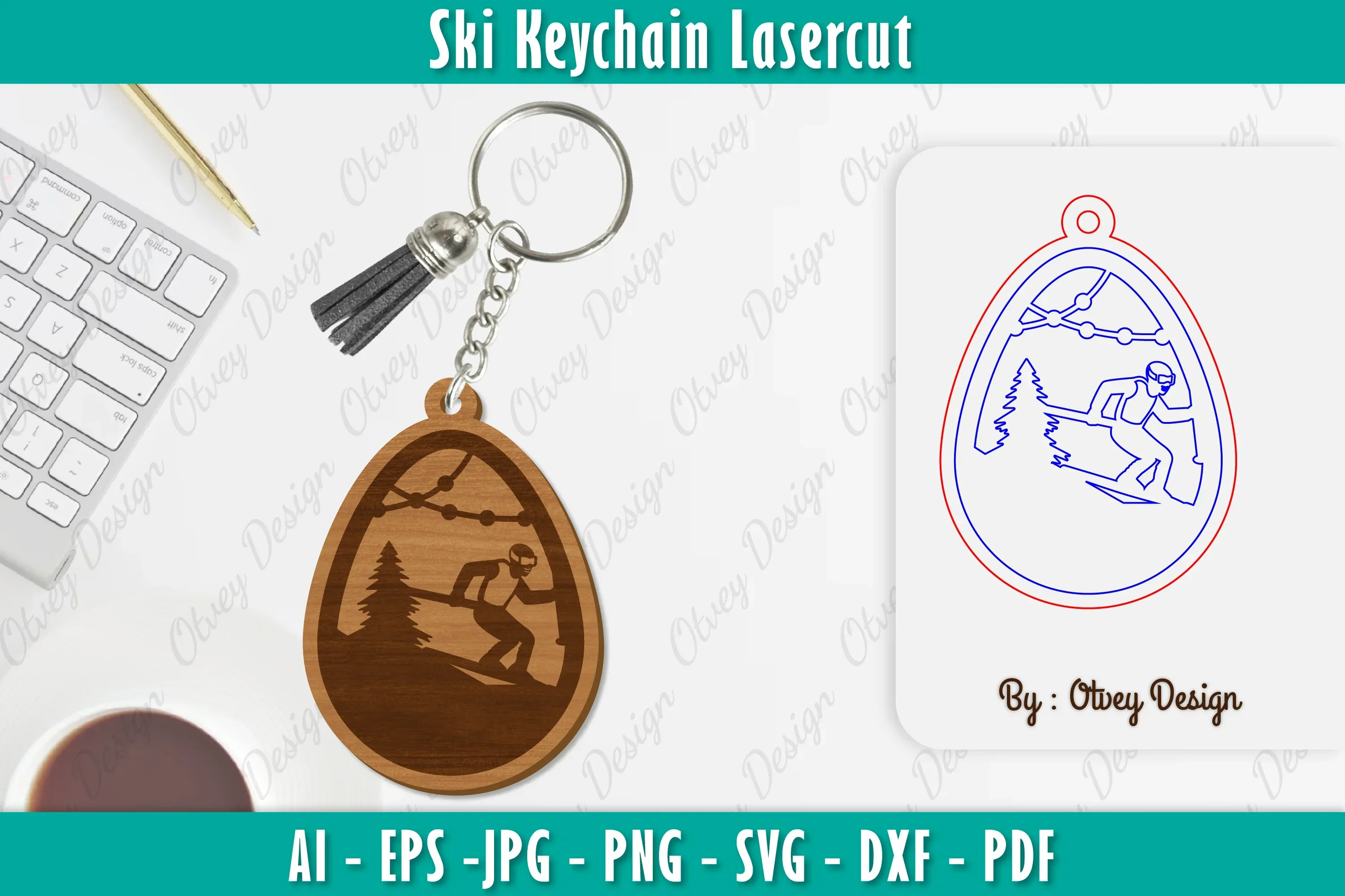 Ski Keychain Lasercut SVG Bundle