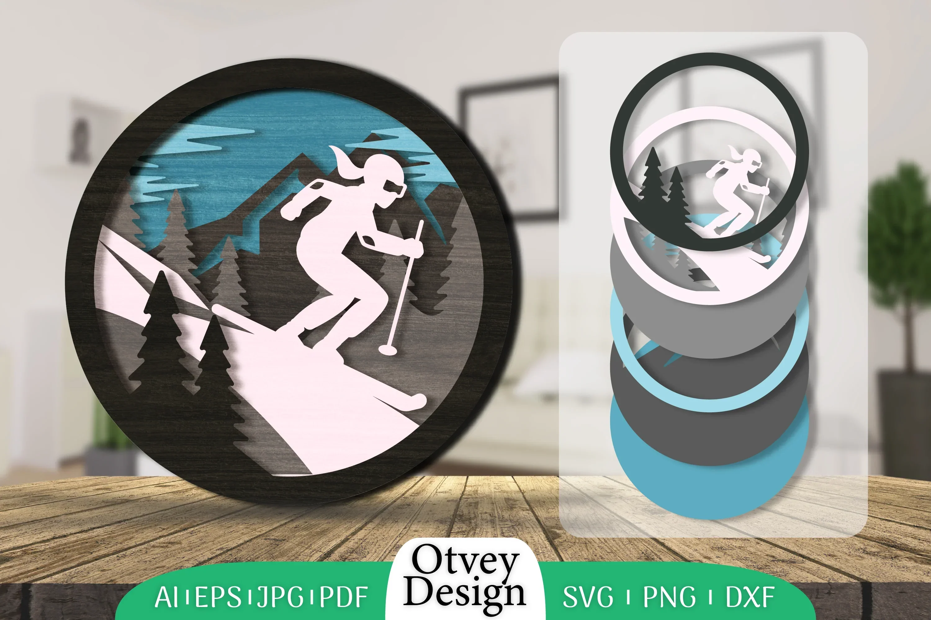 Ski Scene 3D Layered Lasercut SVG Bundle
