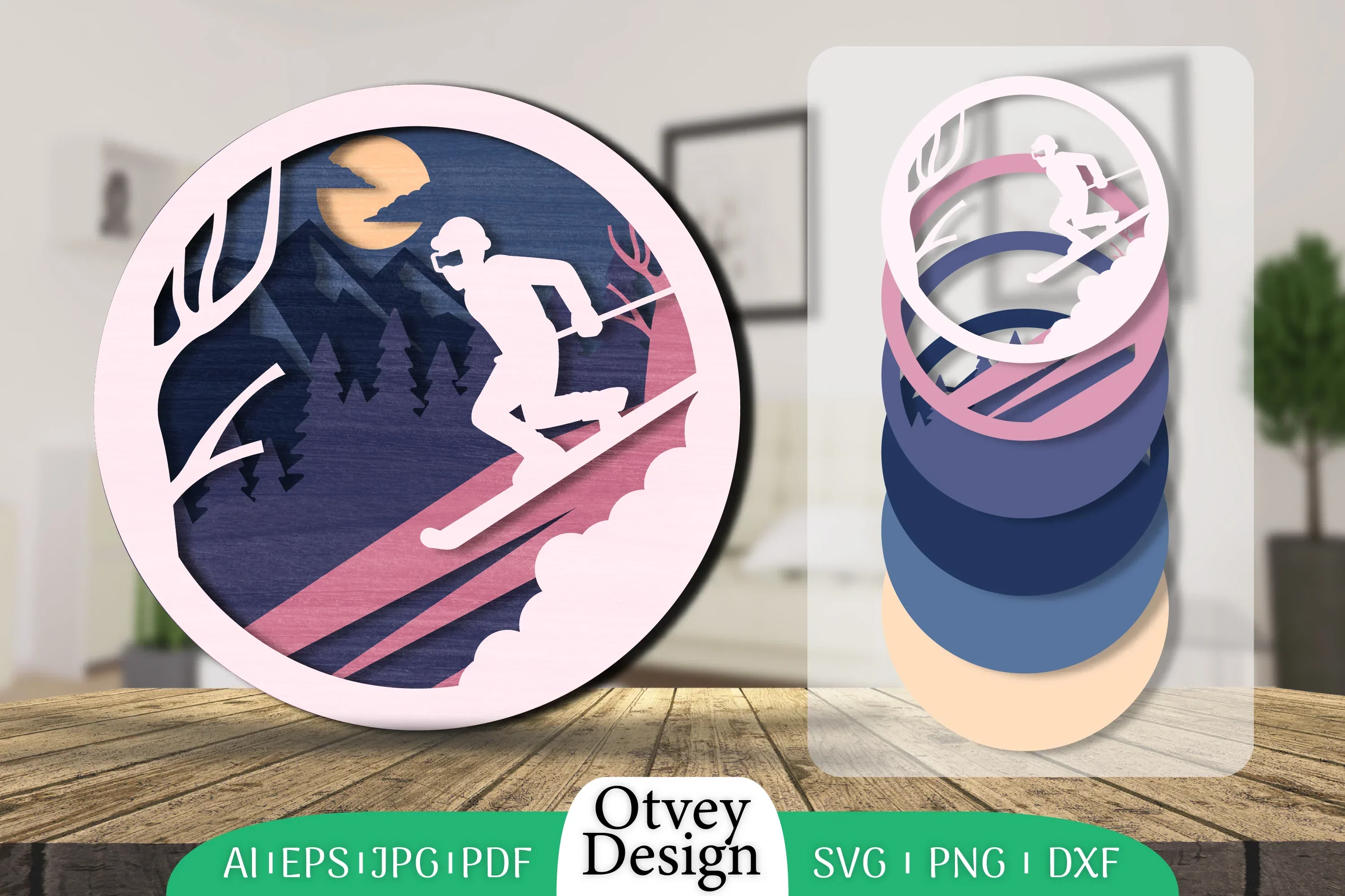 Ski Scene 3D Layered Lasercut SVG Bundle