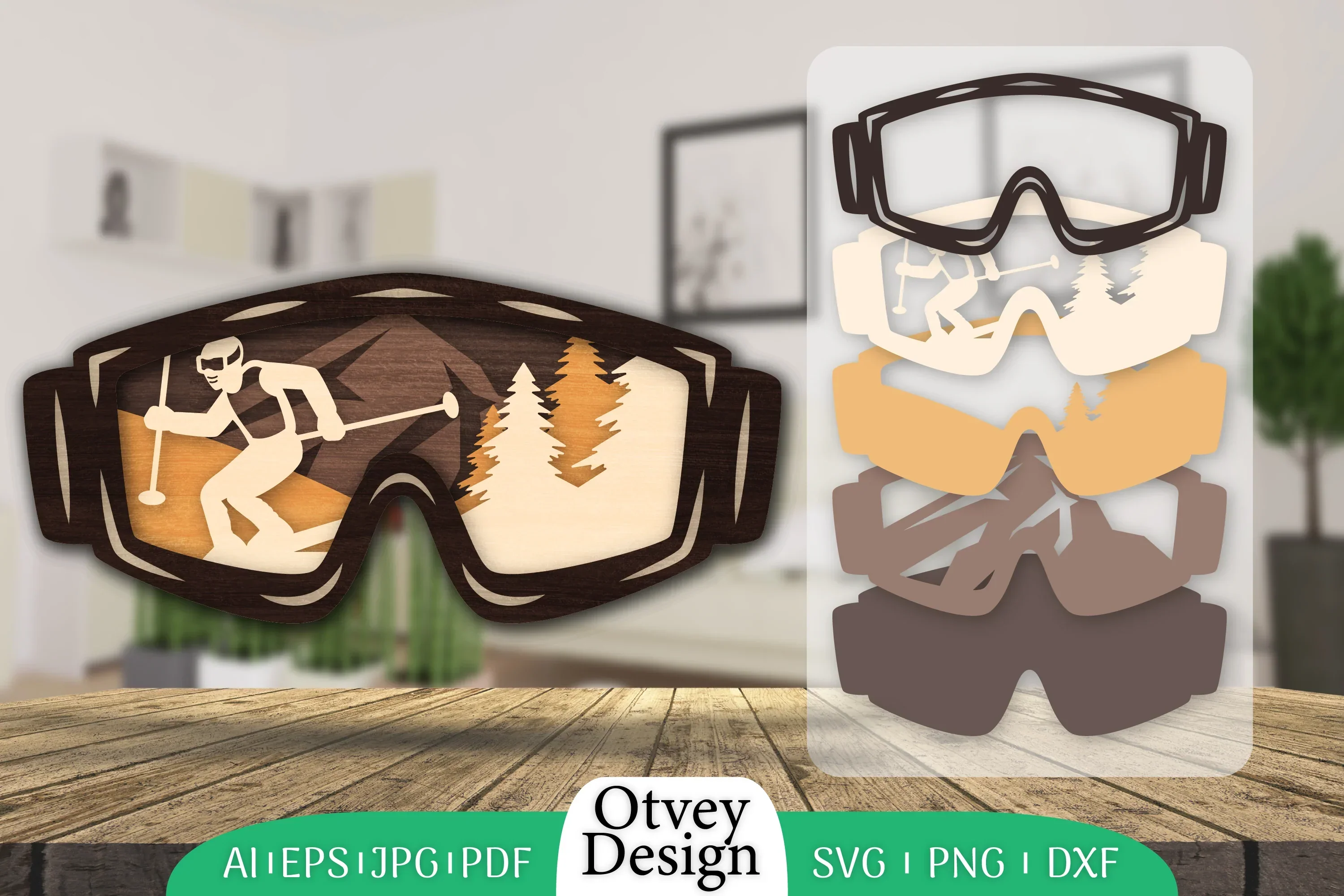Ski Scene Layered Wall Art SVG Bundle