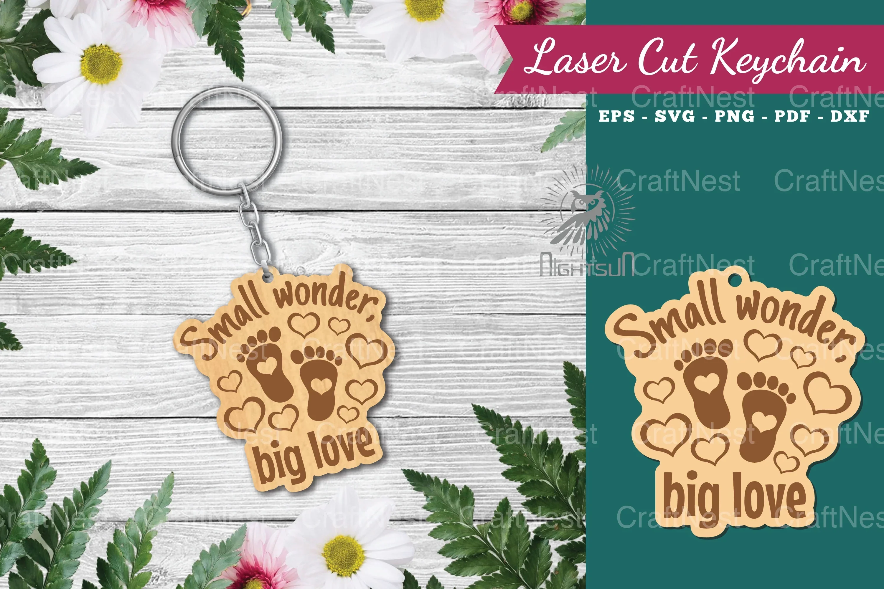 Small Wonder Big Love Laser Cut Keychain Design