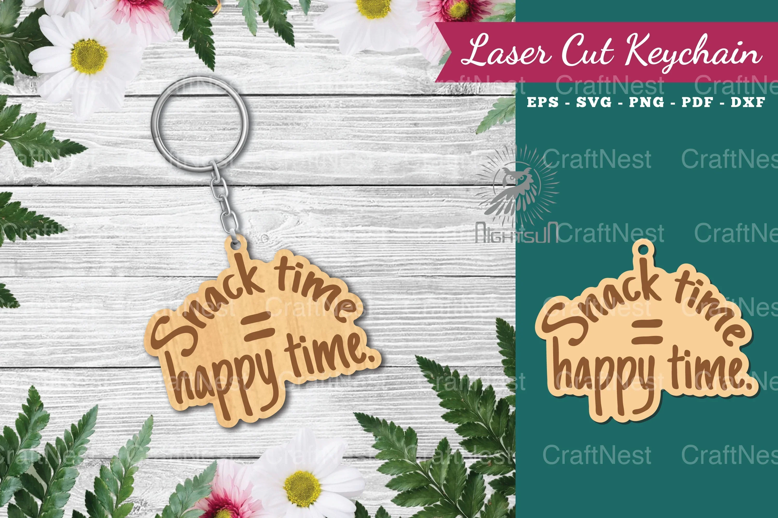 Snack Time Happy Time Laser Cut Keychain Design