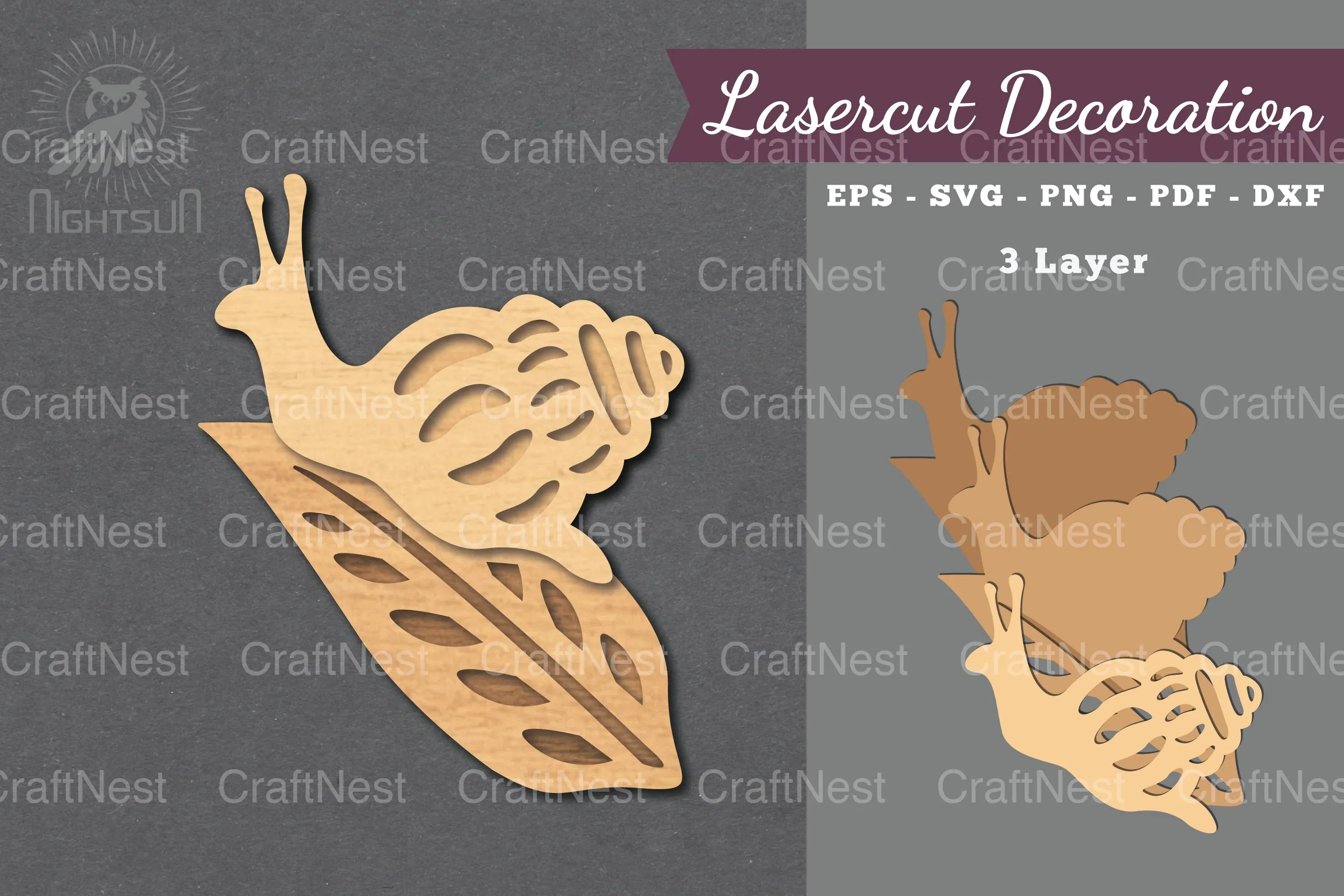 Snail on a Leaf Laser Cut Decoration Clipart Bundle