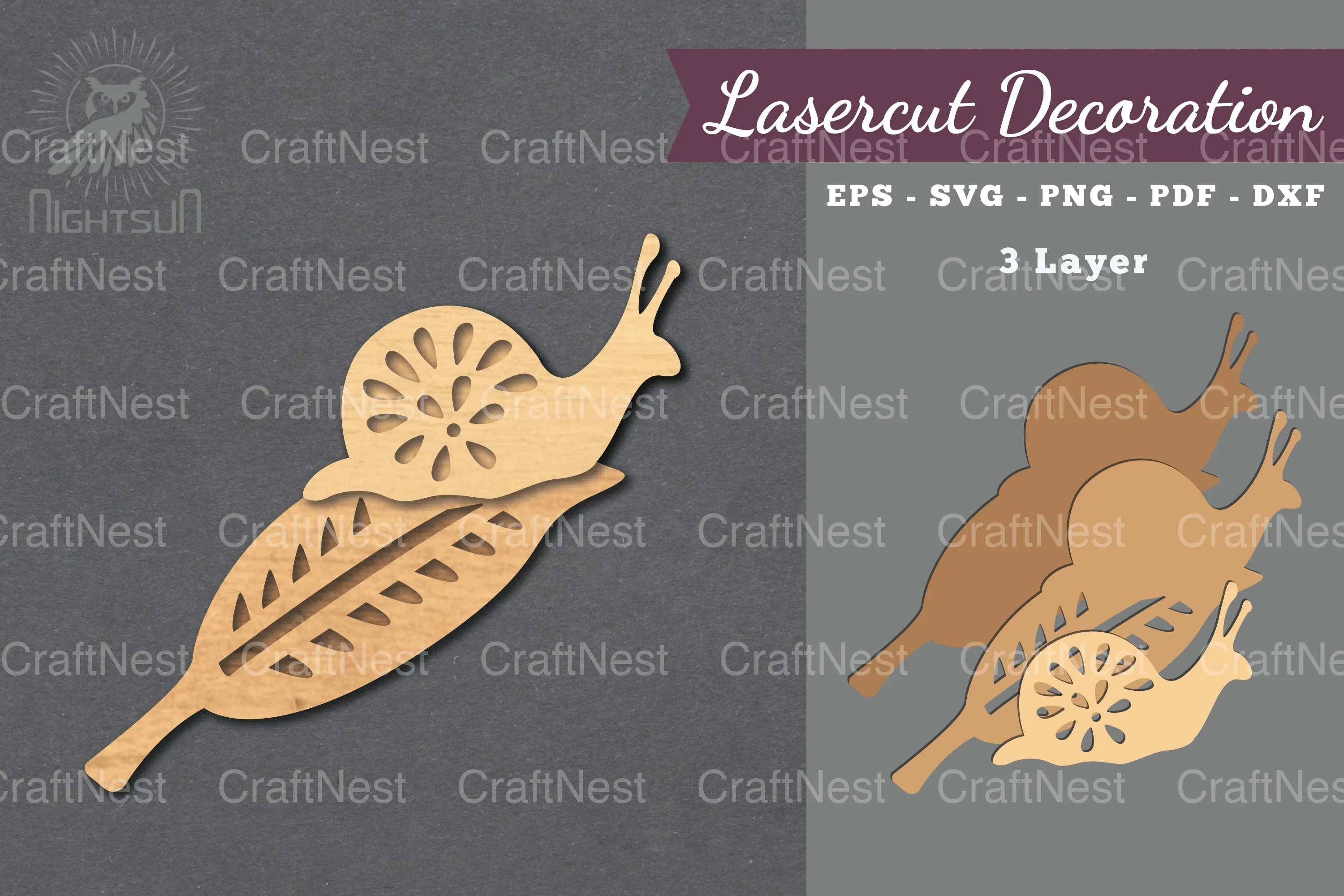 Snail on a Leaf Laser Cut Decoration Clipart Bundle