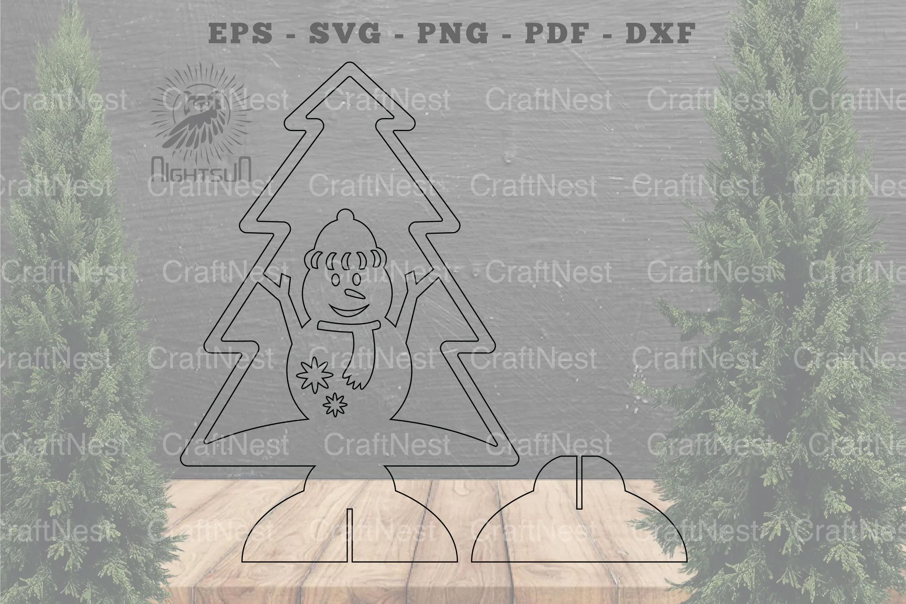 Snowman in Tree Laser Cut Home Decor Clipart Bundle - Image 2