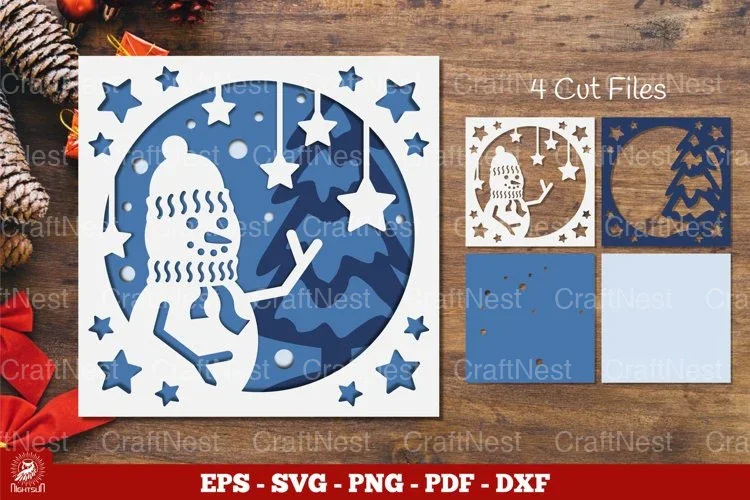 Snowman Layered Papercut Clipart Bundle