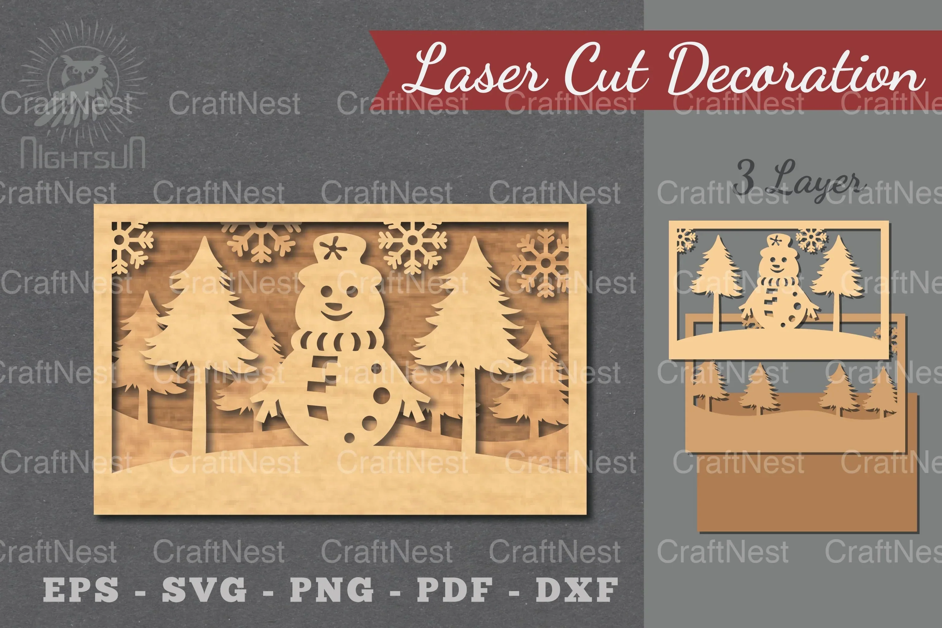 Snowman Scene Laser Cut Home Decor Clipart Bundle