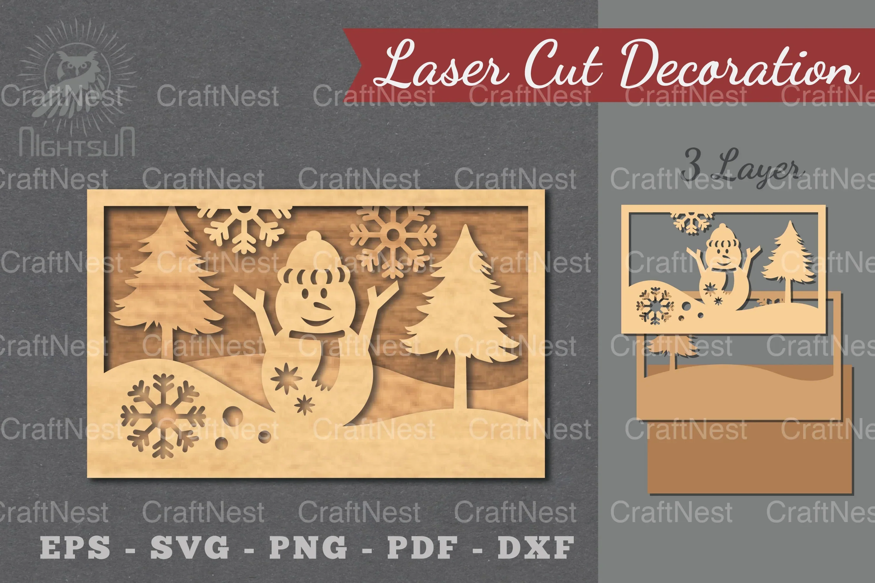 Snowman Scene Laser Cut Home Decor Clipart Bundle