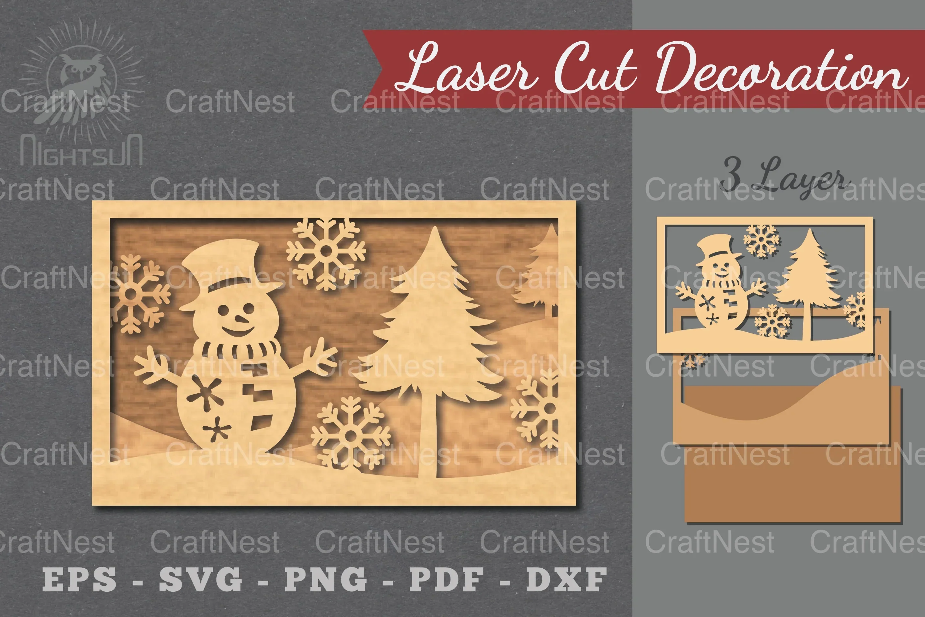 Snowman Scene Laser Cut Home Decor SVG Bundle