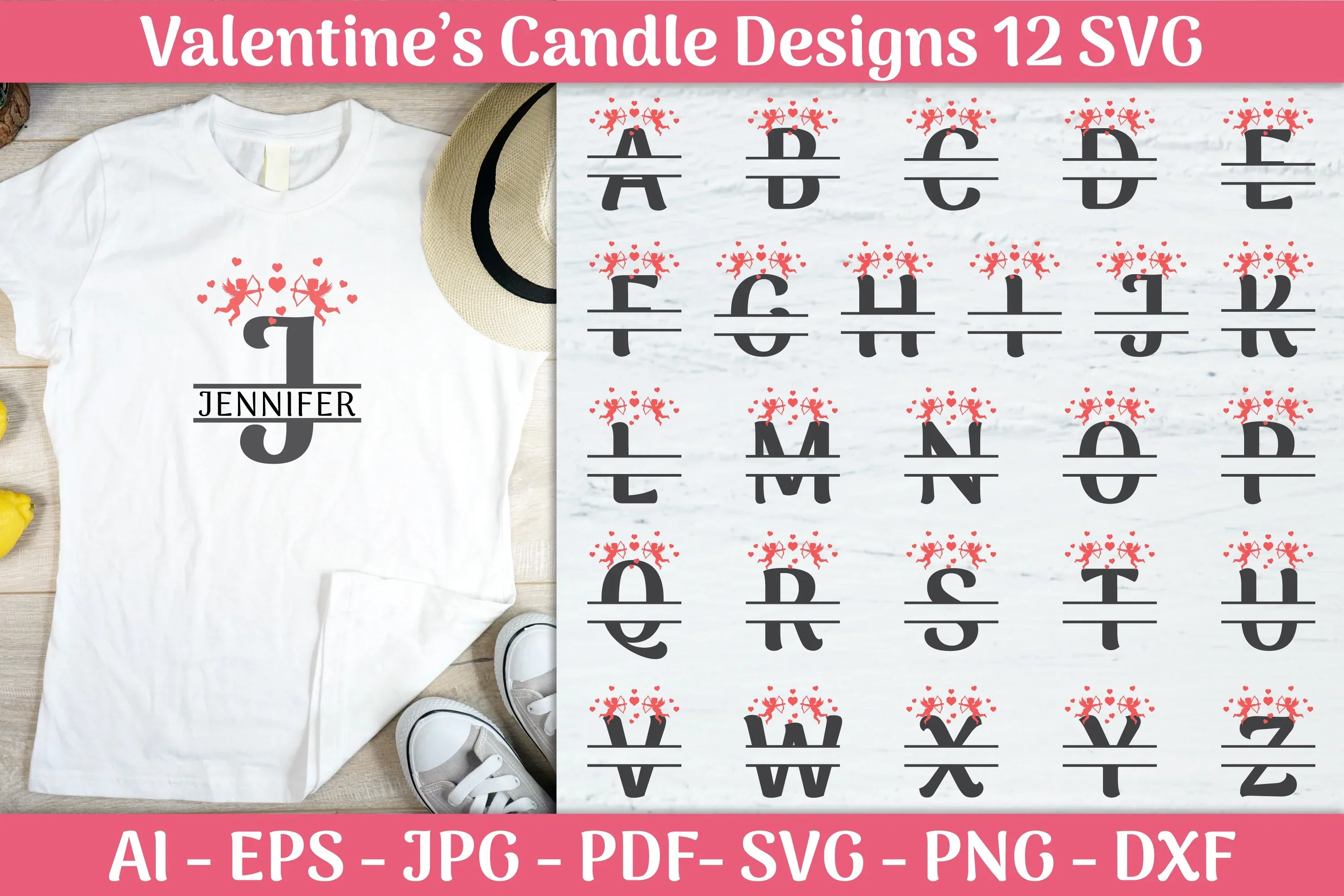 Split Alphabet Valentine Letter SVG Bundle - Image 3