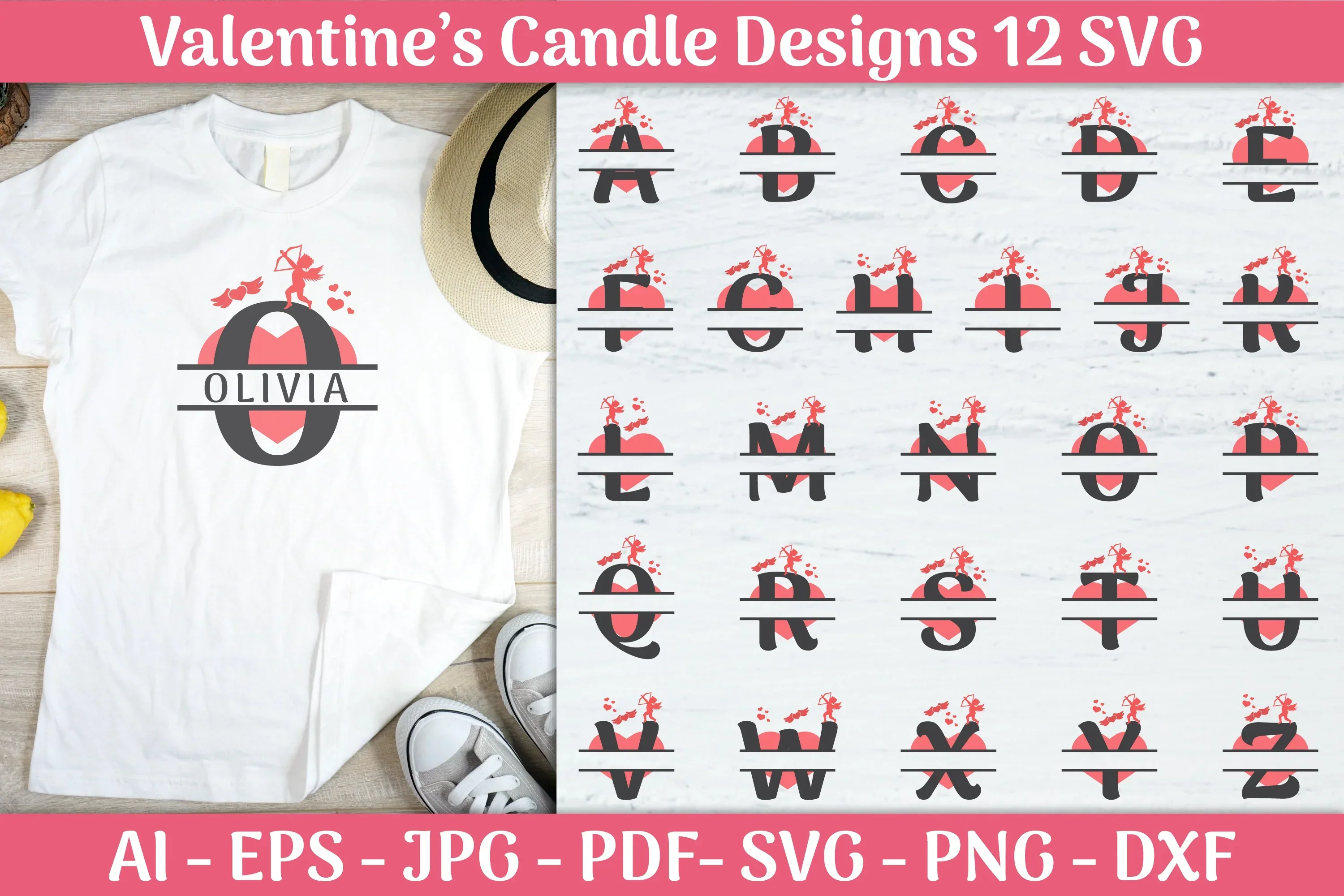 Split Alphabet Valentine Letter SVG Bundle - Image 3