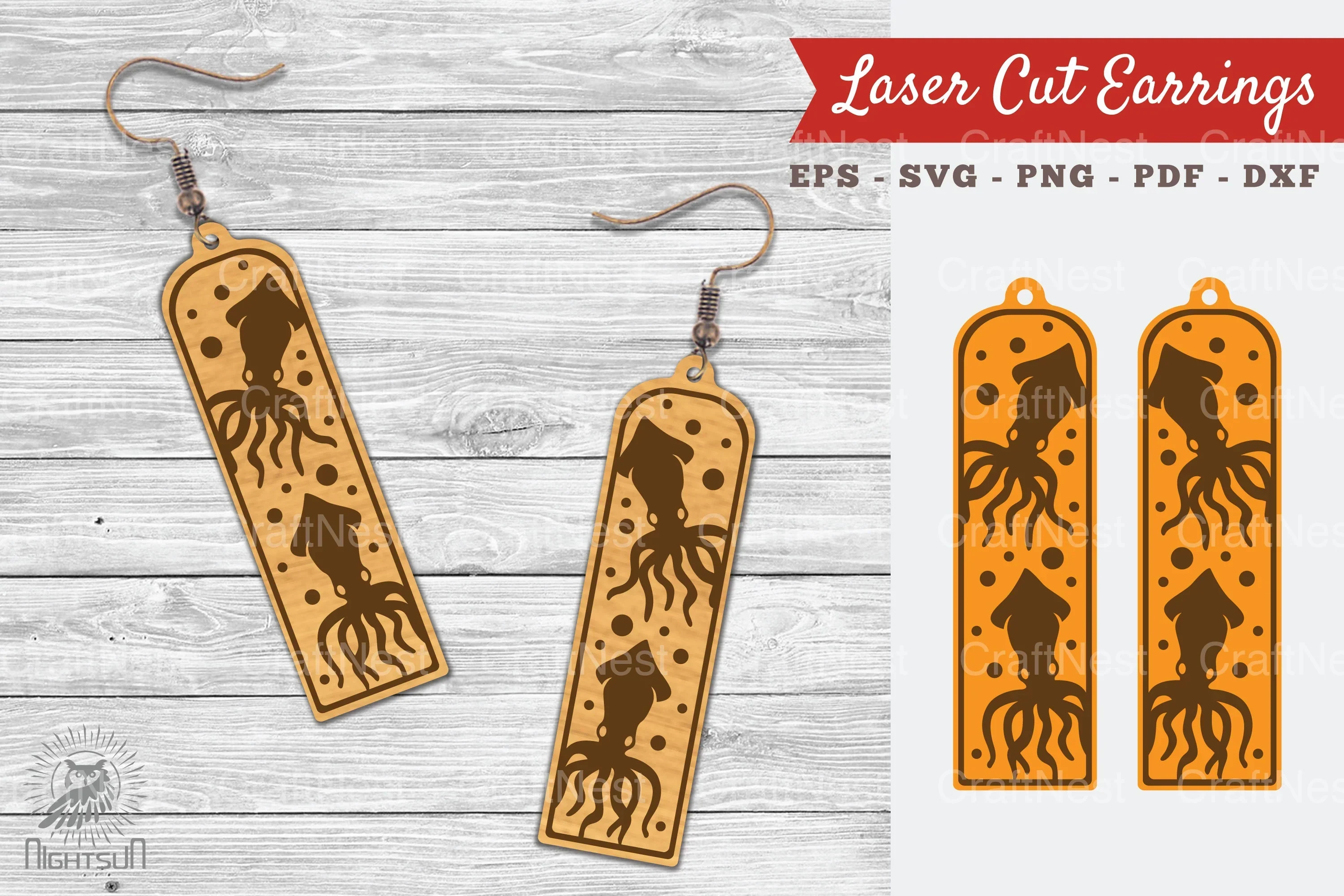 Squid Laser Cut Earrings Design Bundle