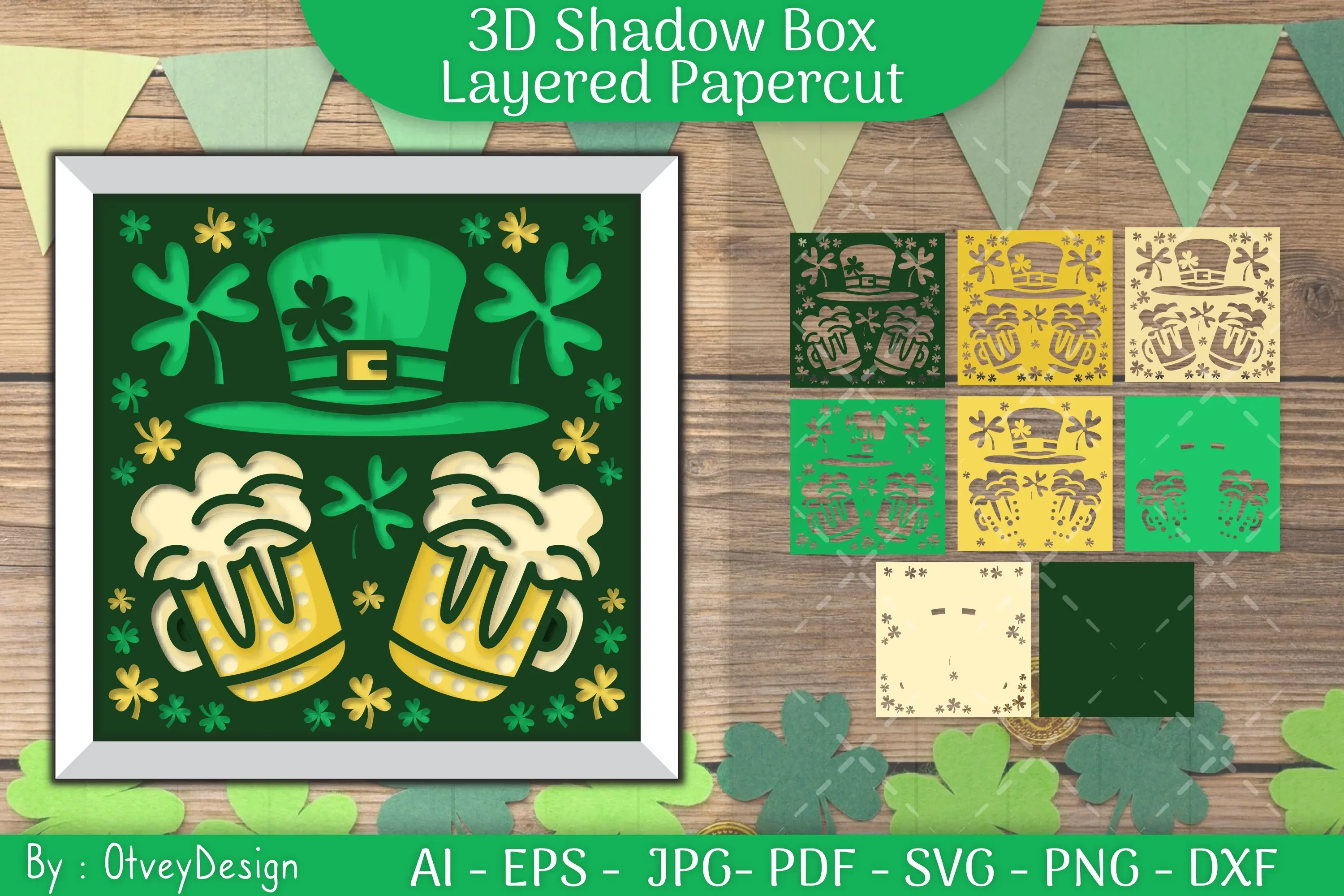 St. Patrick's Day 3D Shadow Box Layered Papercut SVG Bundle