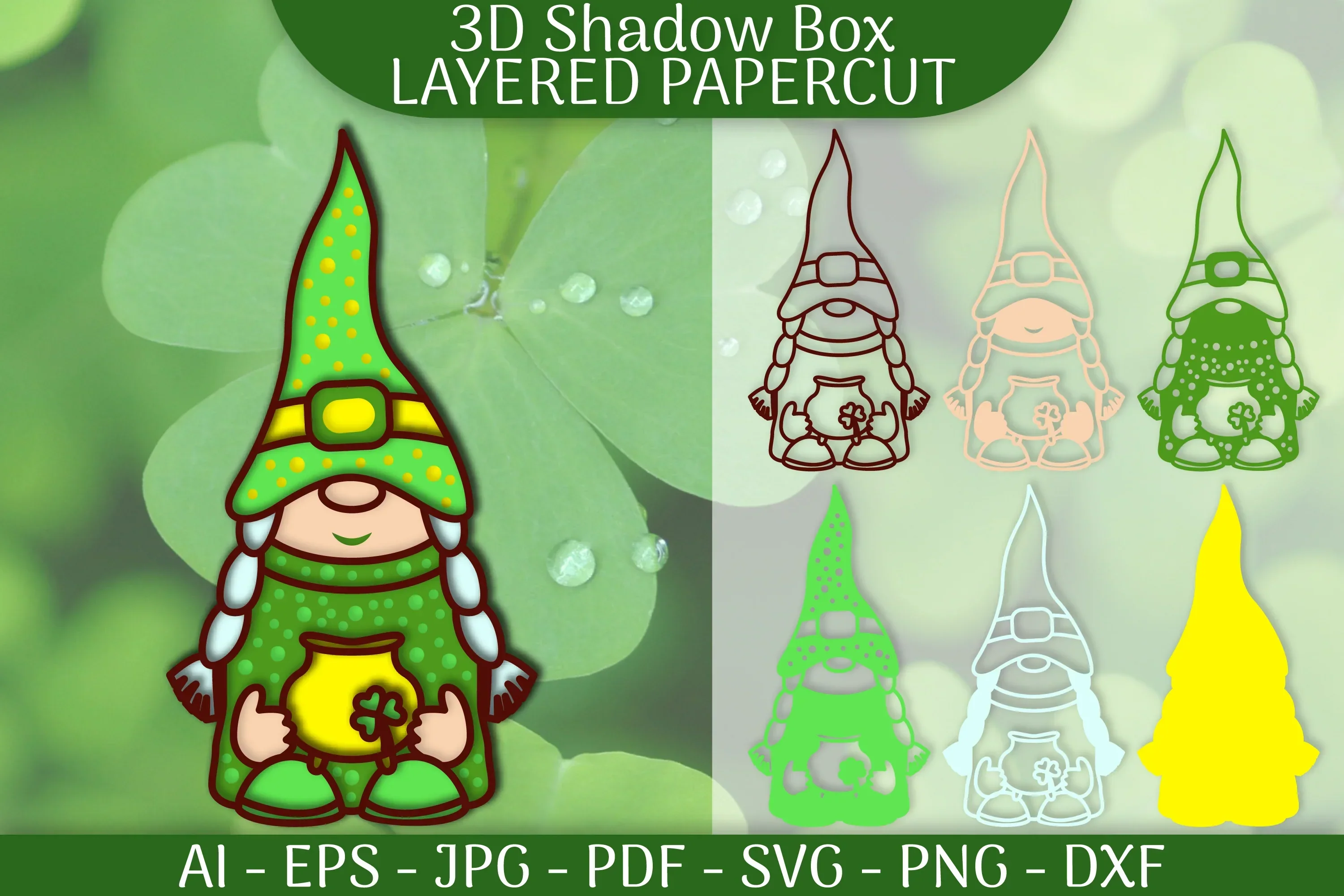 St Patrick's Day Gnome Layered Papercut SVG Bundle