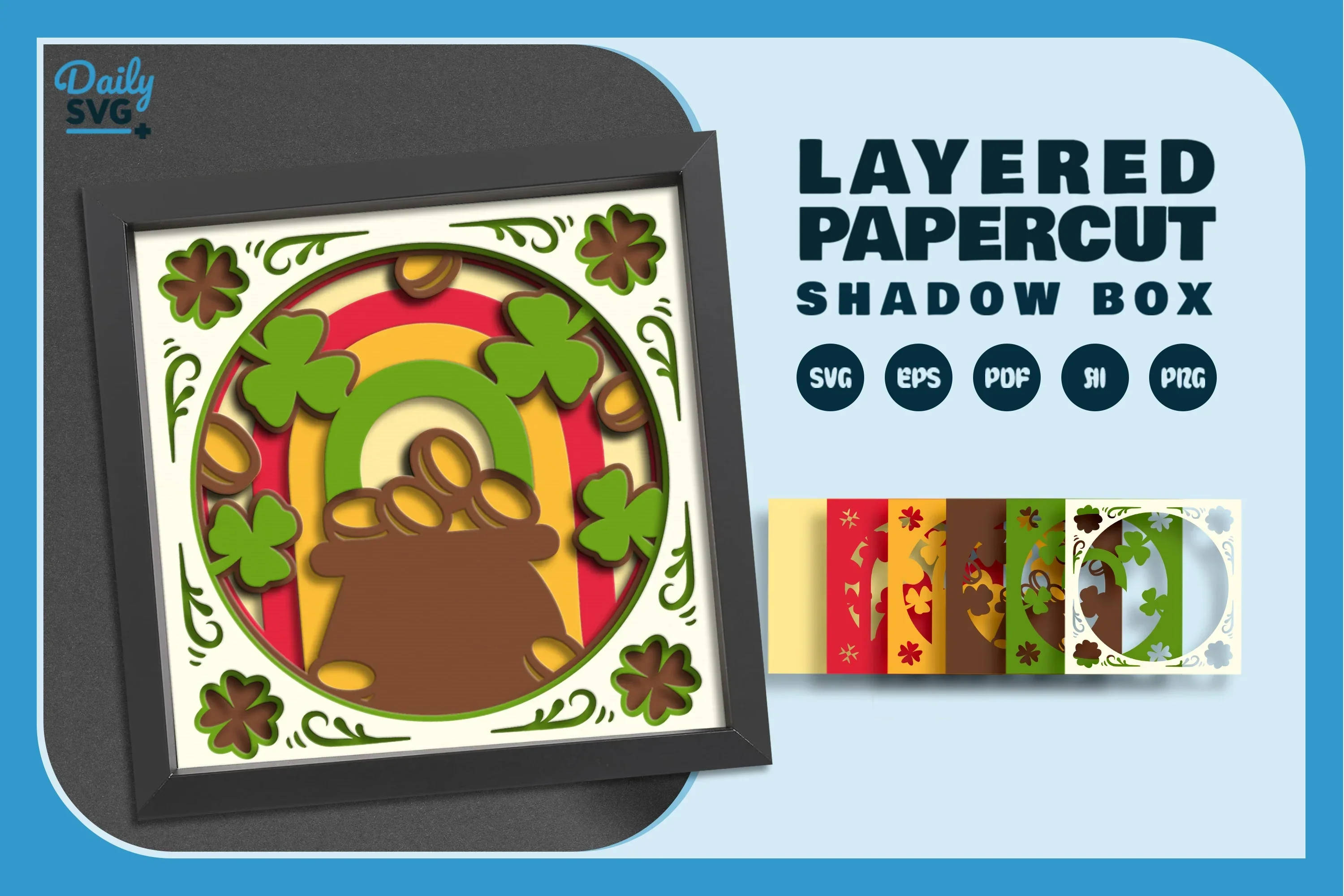 St. Patrick's Day Pot of Gold Papercut SVG Bundle - Image 2