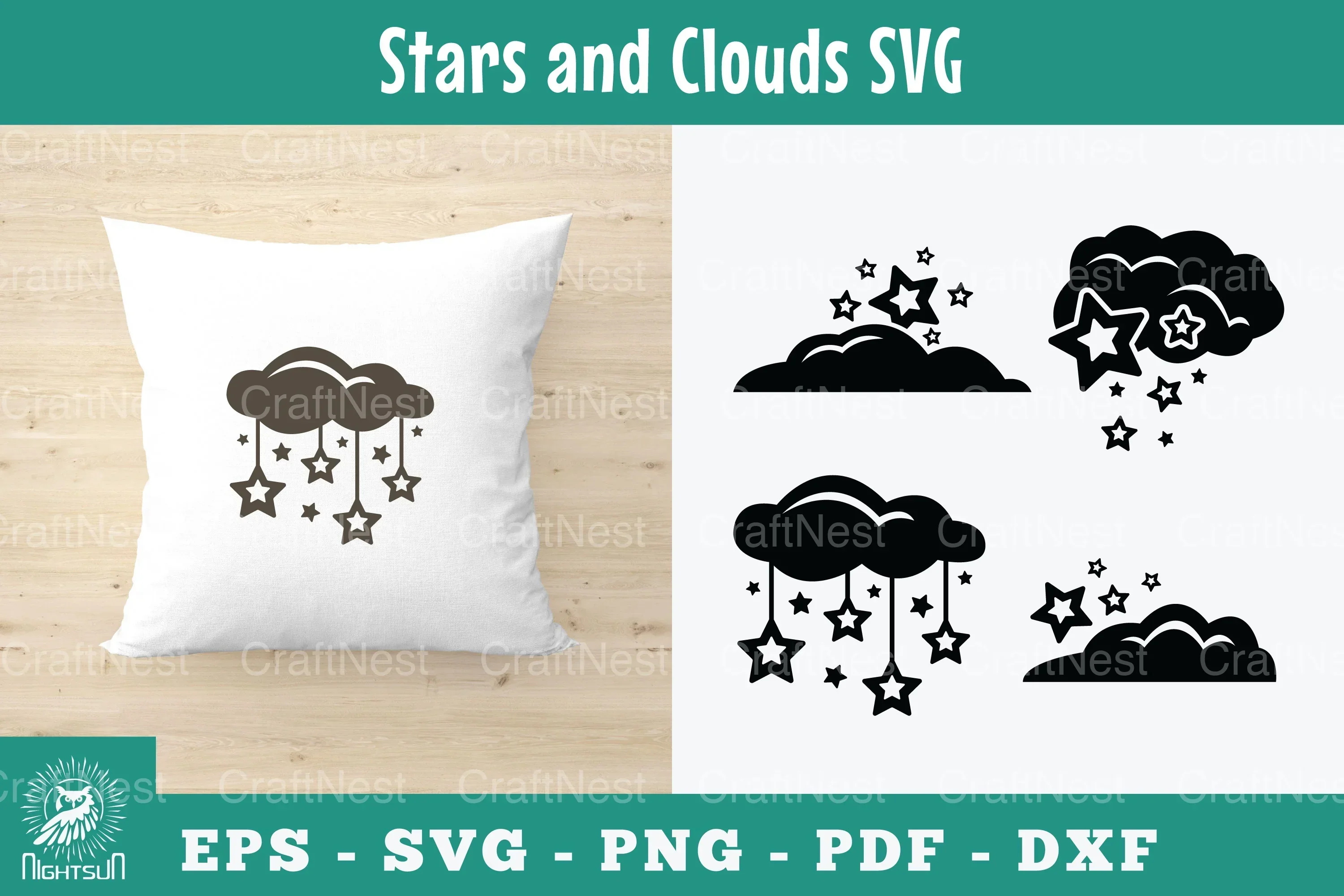 Stars and Clouds Silhouette Clipart Bundle