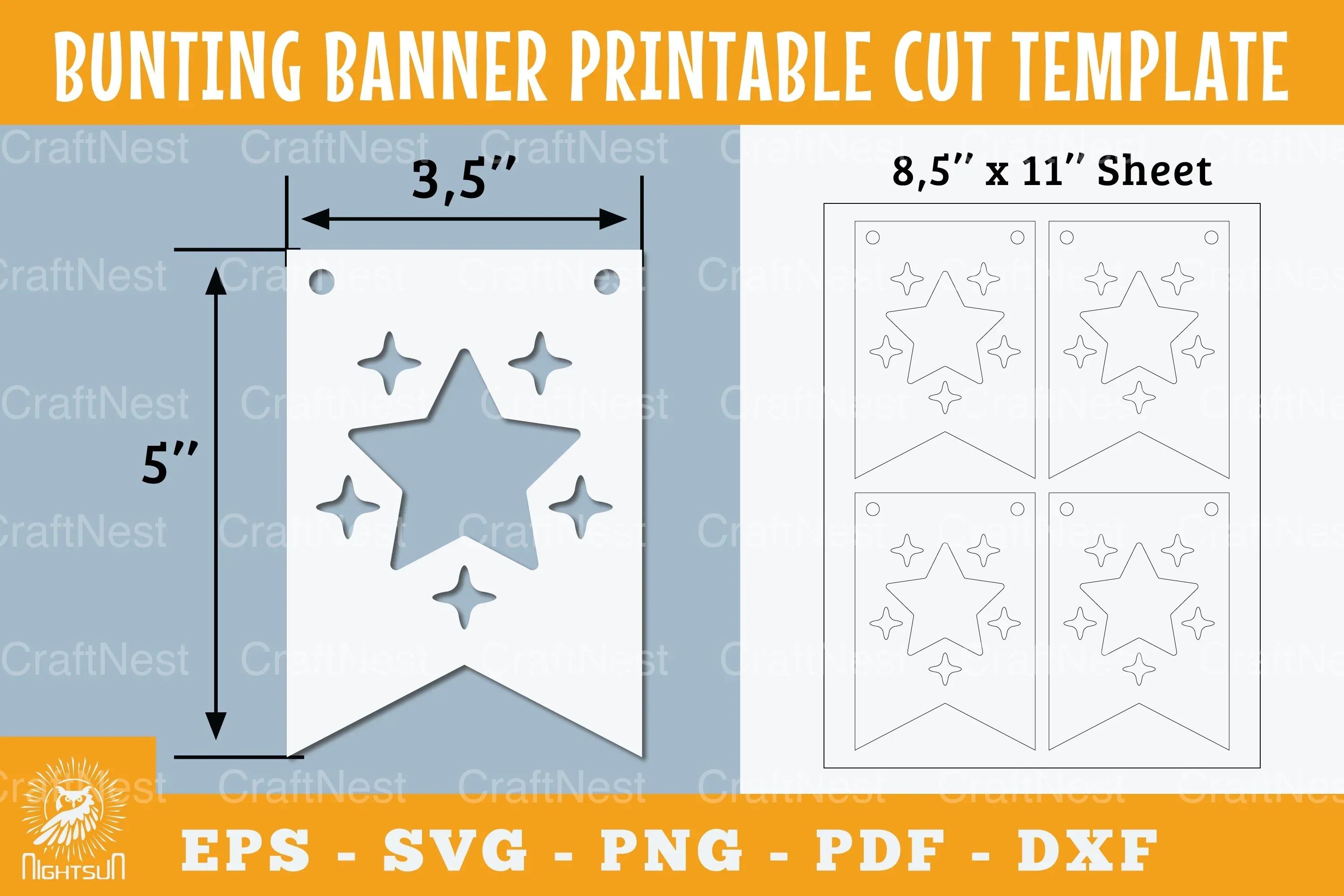 Stars Bunting Banner Printable Template Clipart Bundle