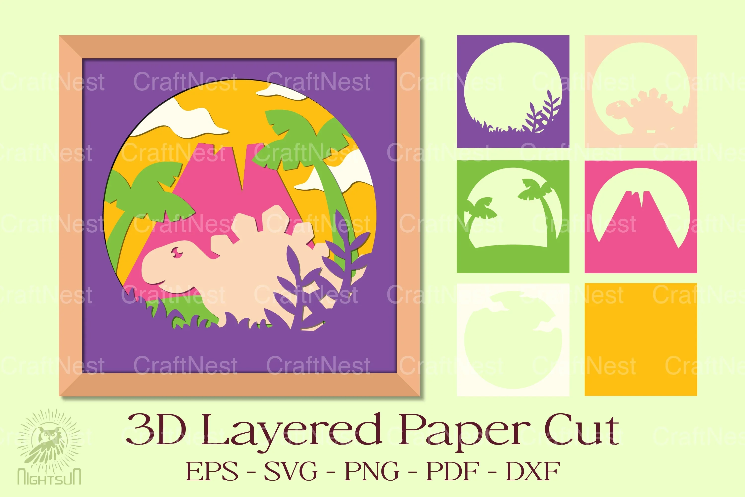 Stegosaurus 3D Layered Papercut Clipart Bundle - Image 3