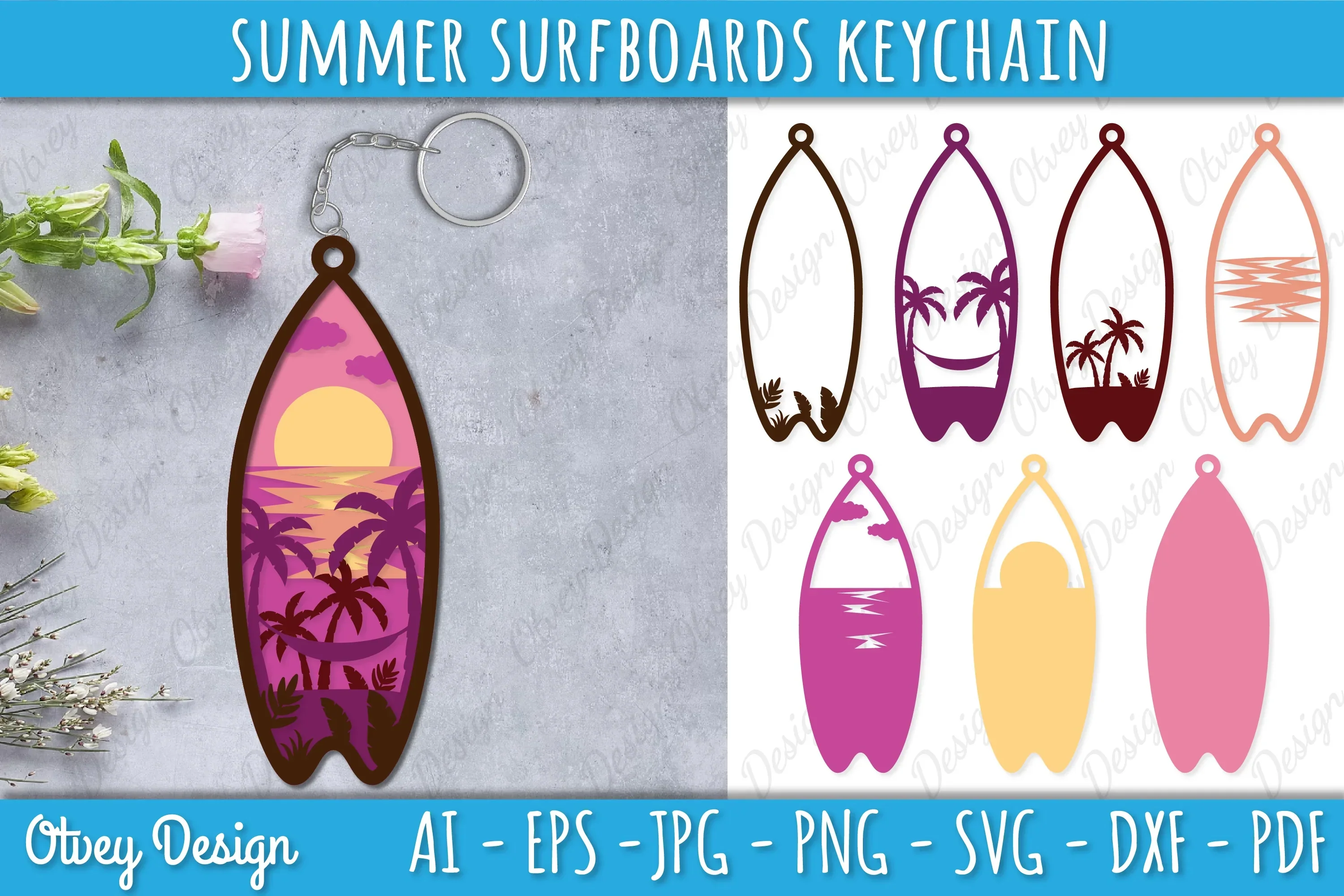 Summer Surfboards Keychain SVG Bundle