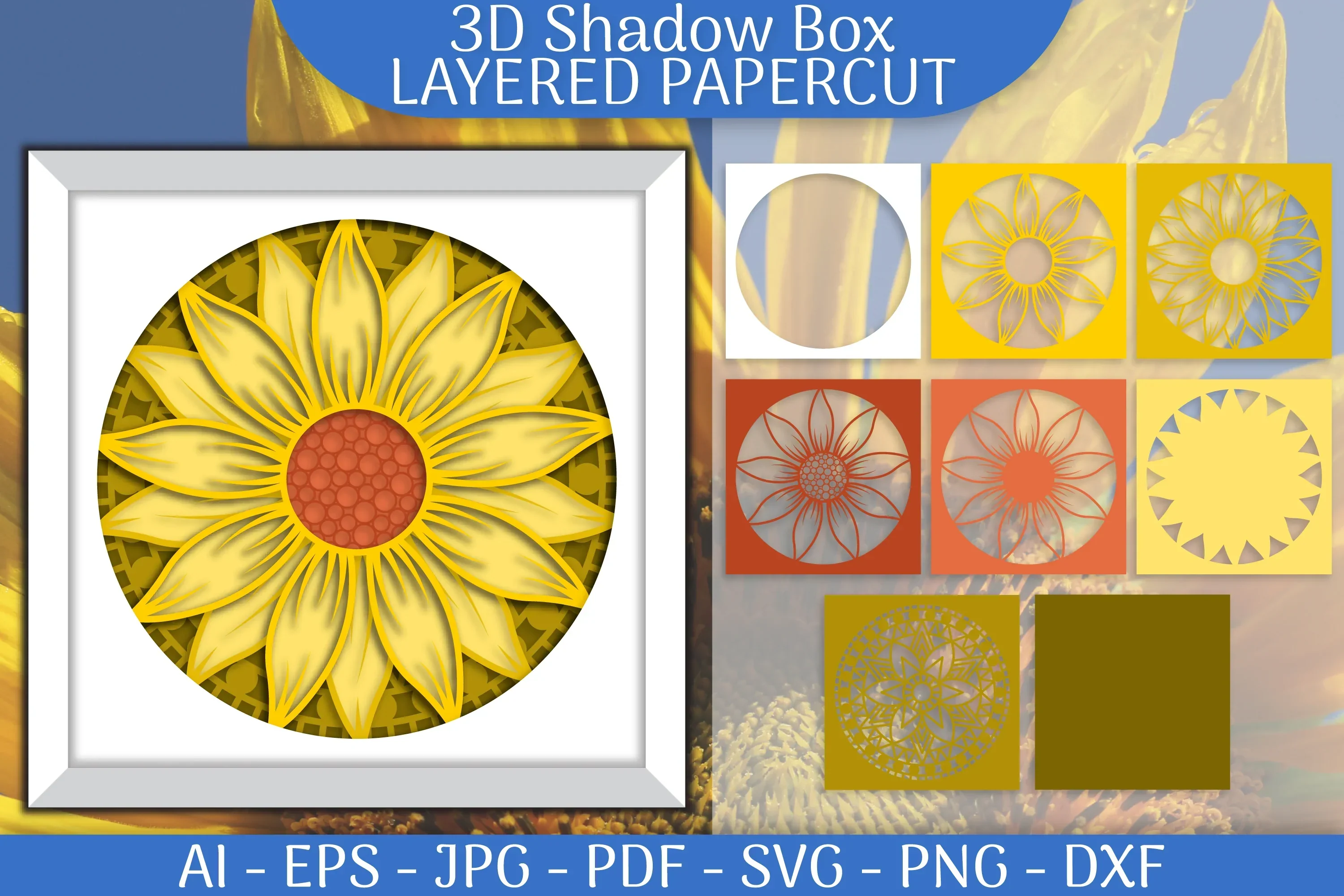 Sunflower 3D Shadowbox Layered Papercut SVG Bundle