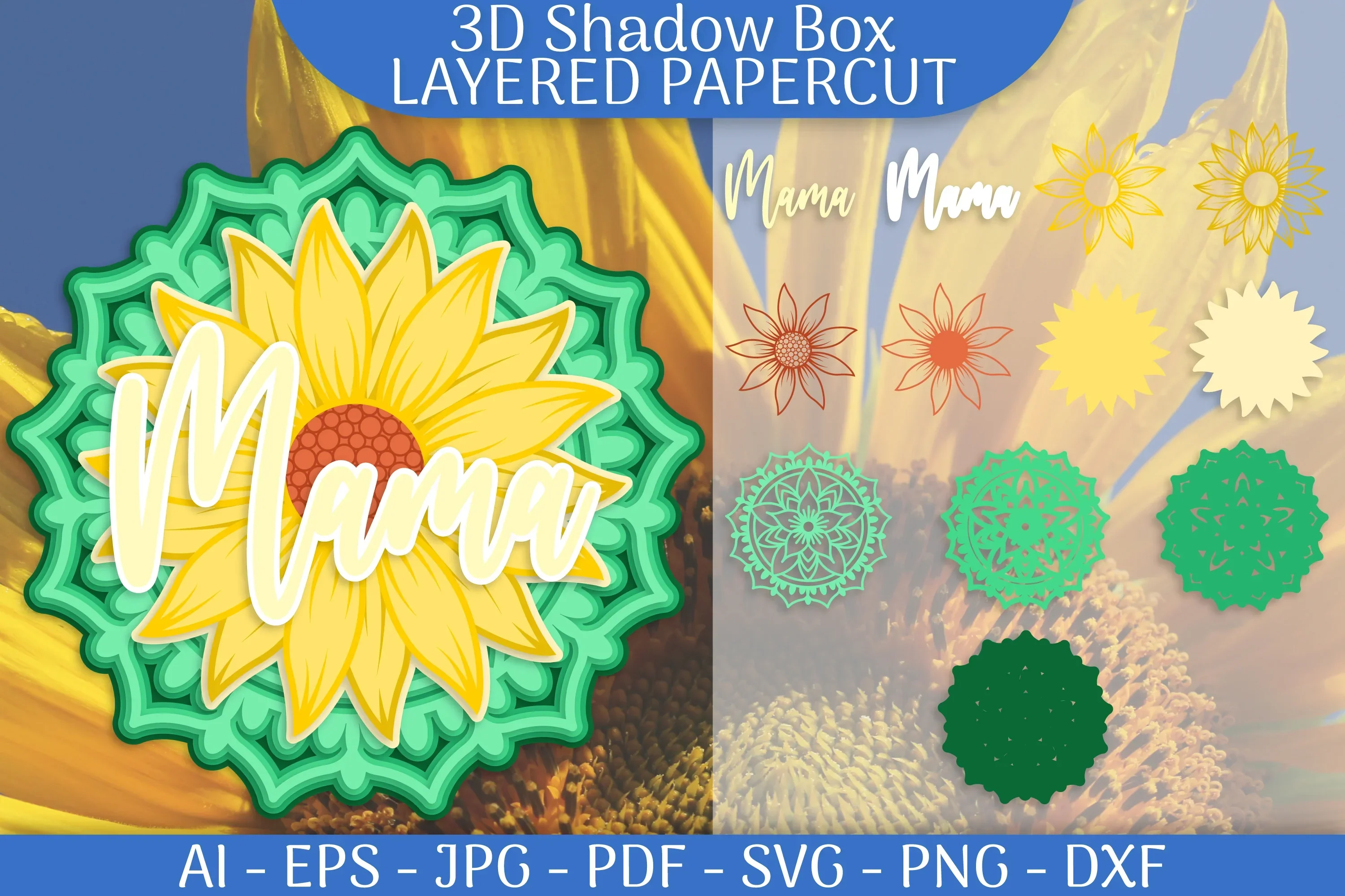 Sunflower Mama Mandala 3D Shadowbox Papercut SVG Bundle