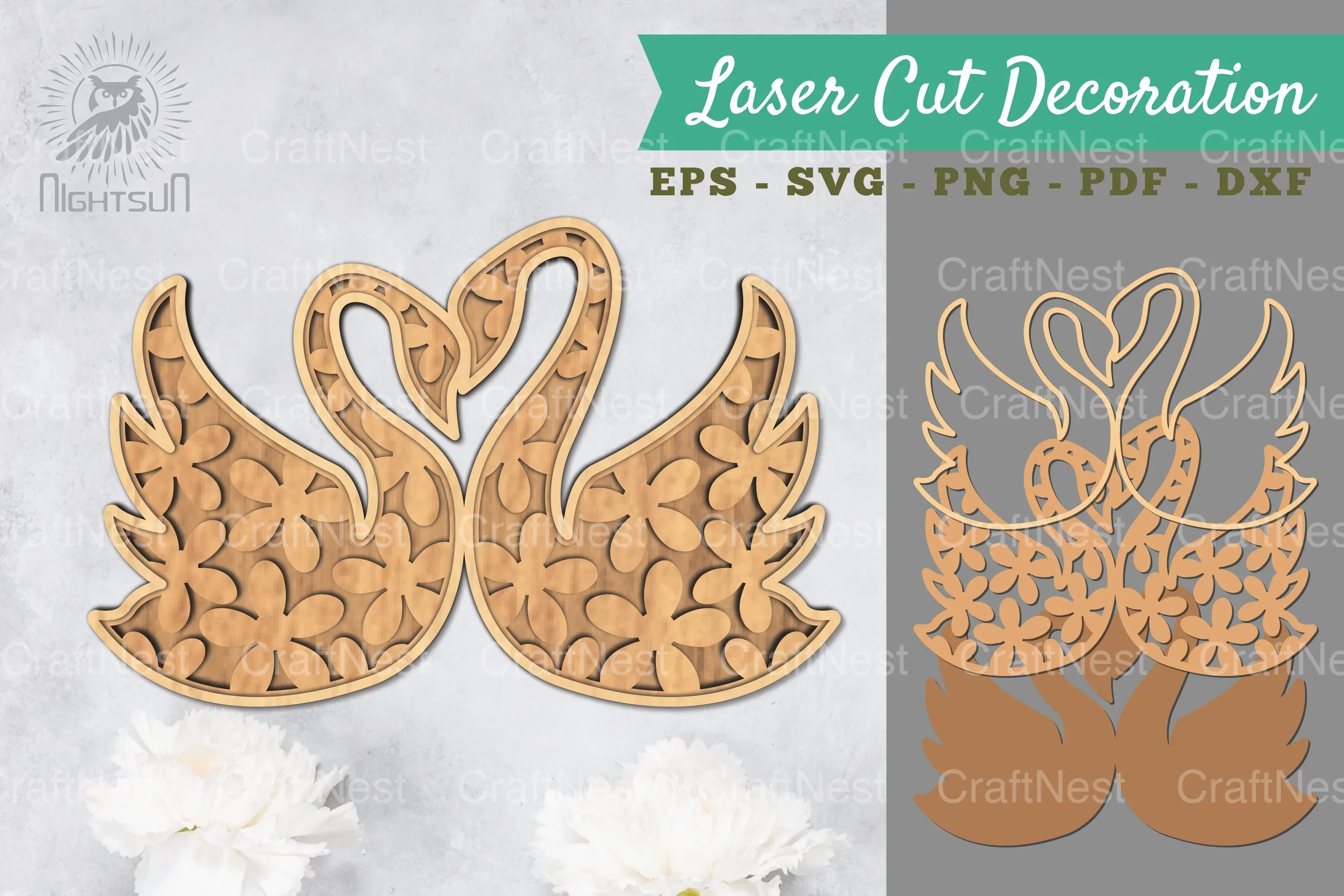Swan 3D Lasercut Decoration Flowers Clipart Bundle